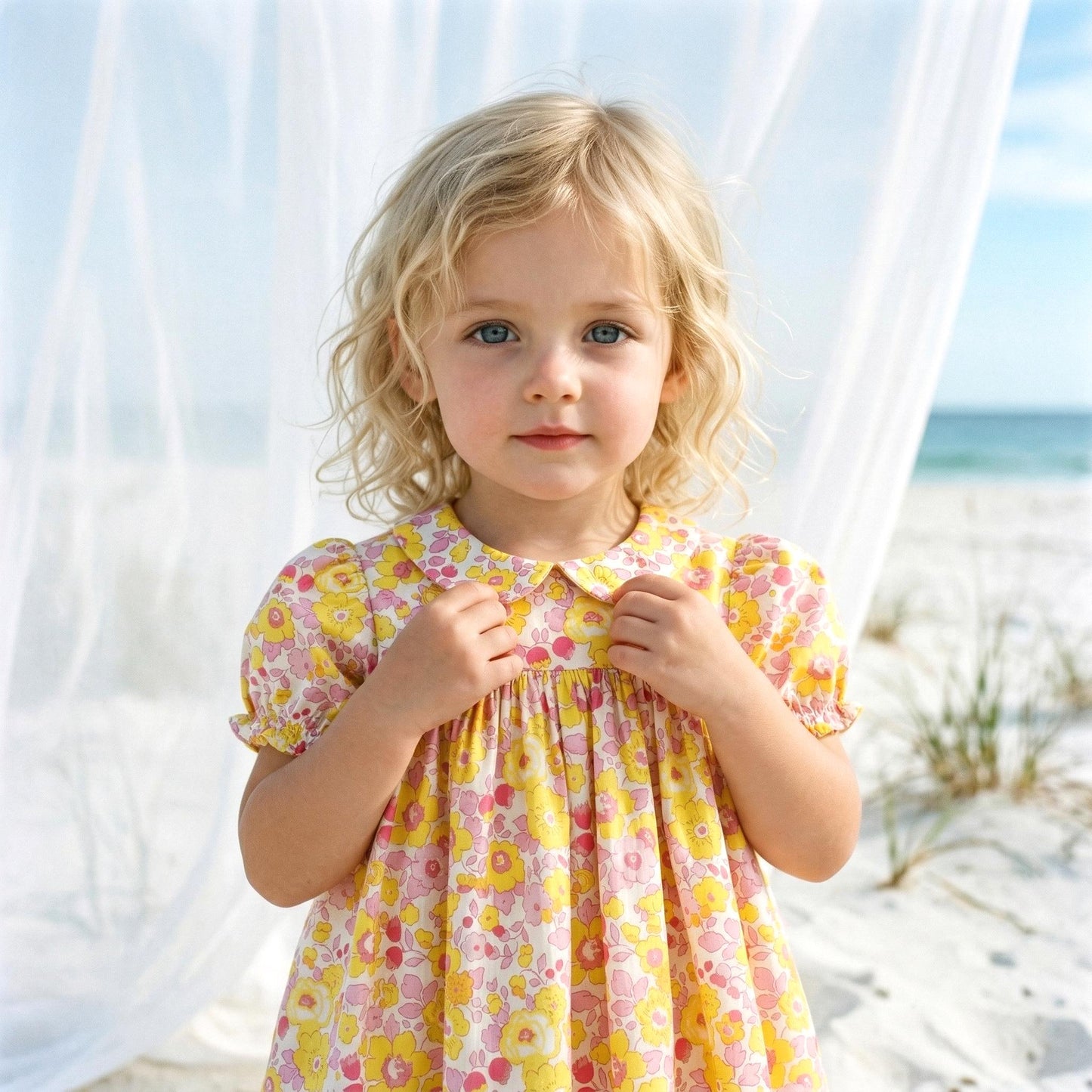 Liberty London Smock Peter-Pan Collared Short-sleeved Dress, Personalised Handmade Children-wear, Sustainable Ethical Cotton Clothing