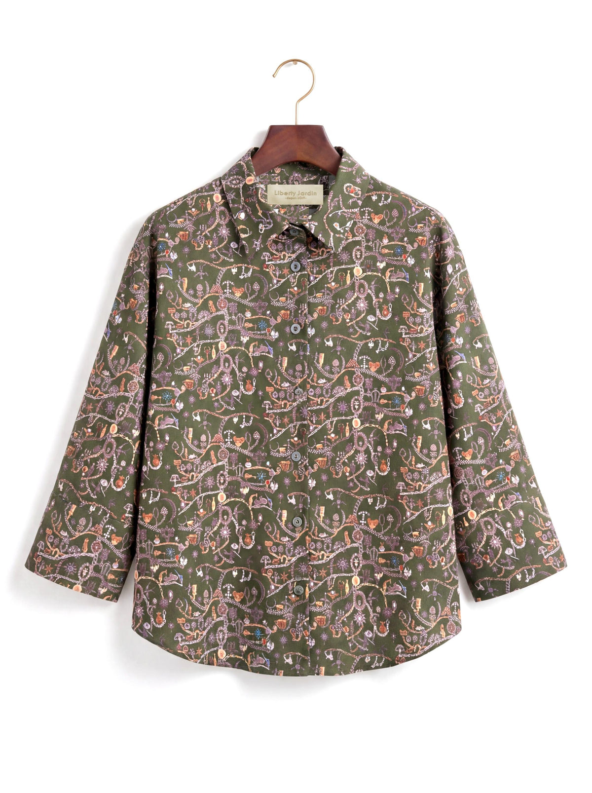 Liberty London Kimono Shirt, Bracelet Sleeves Button-up Chemise, Handmade Personalised Blouse, Botanical Sustainable Clothing