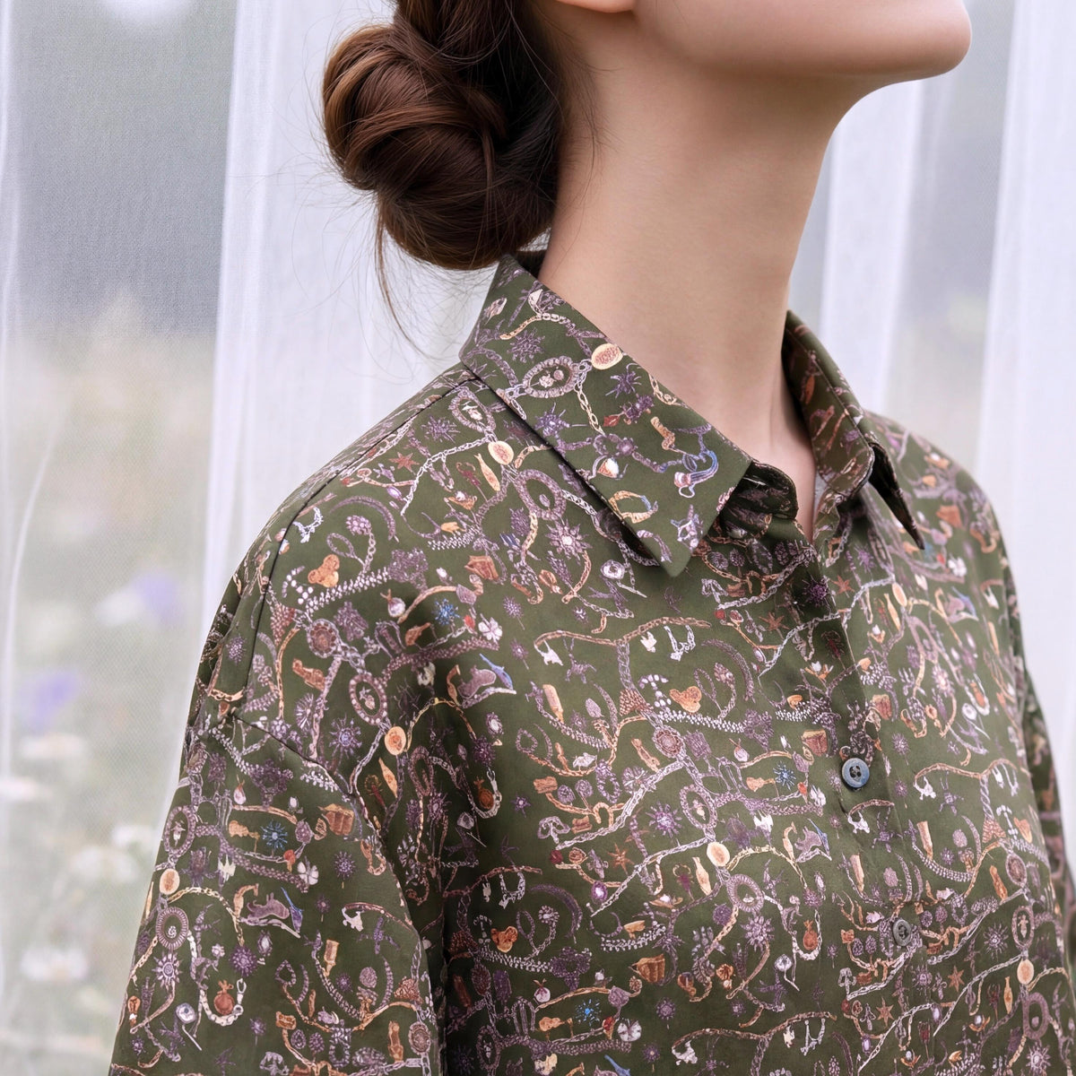 Liberty London Kimono Shirt, Bracelet Sleeves Button-up Chemise, Handmade Personalised Blouse, Botanical Sustainable Clothing