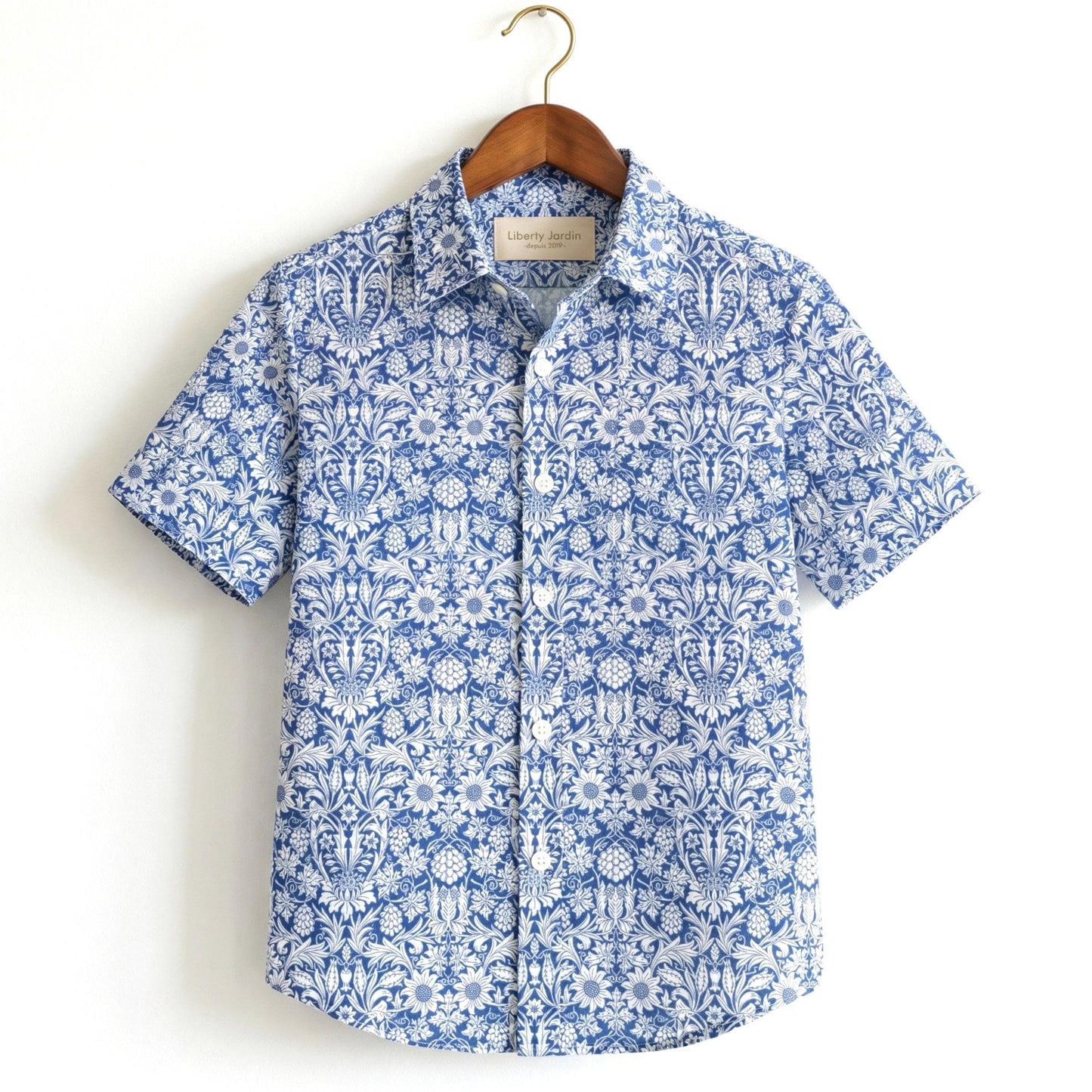 Liberty London Button-up Short-sleeved Shirt, Handmade Cotton Clothing, Tailoring Personalised Chemise, Minimalist Casual Outfits