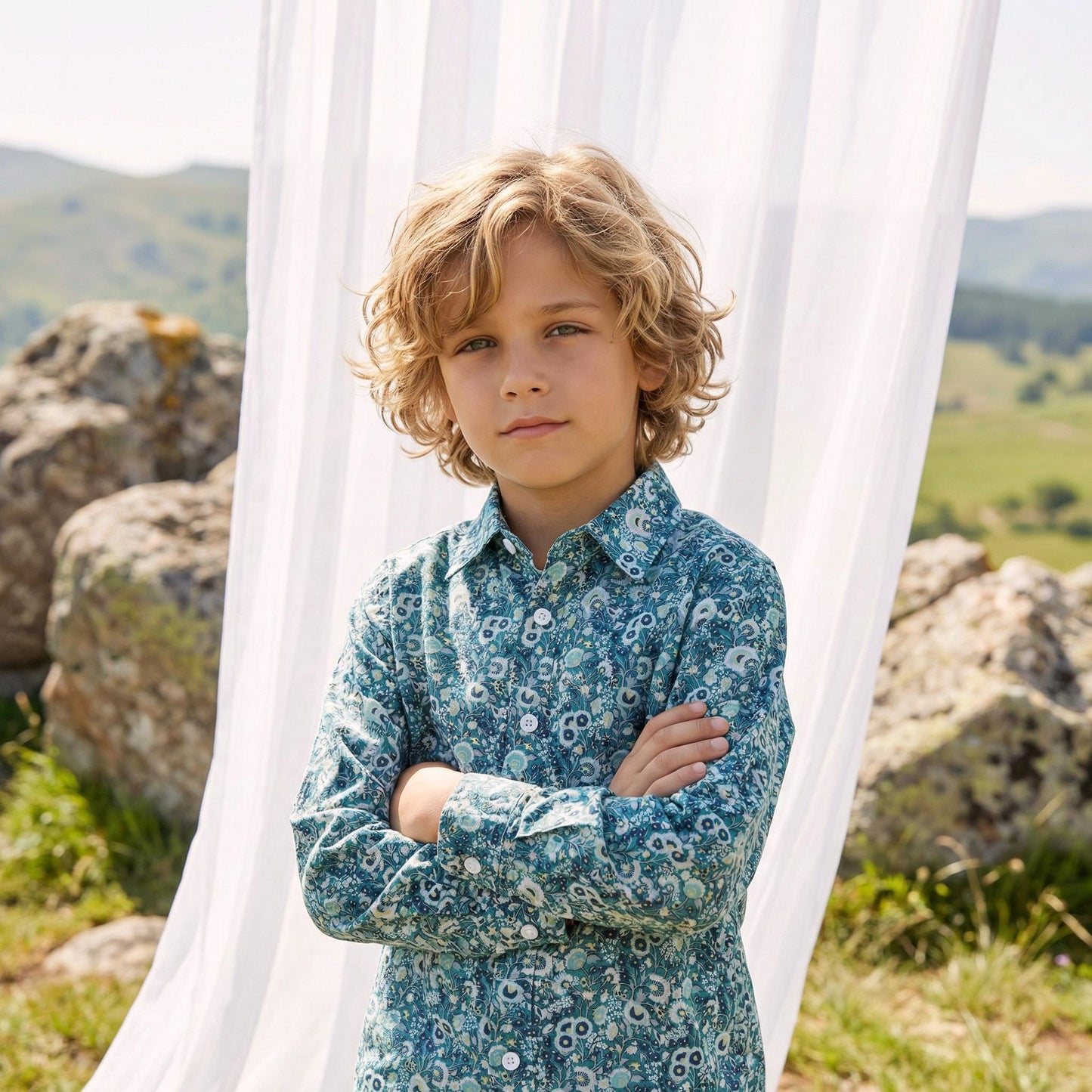 Liberty London Button-up Long-sleeved Shirt, Handmade Cotton Children Clothing, Personalised Tailoring Outfits, Botanical Chemise