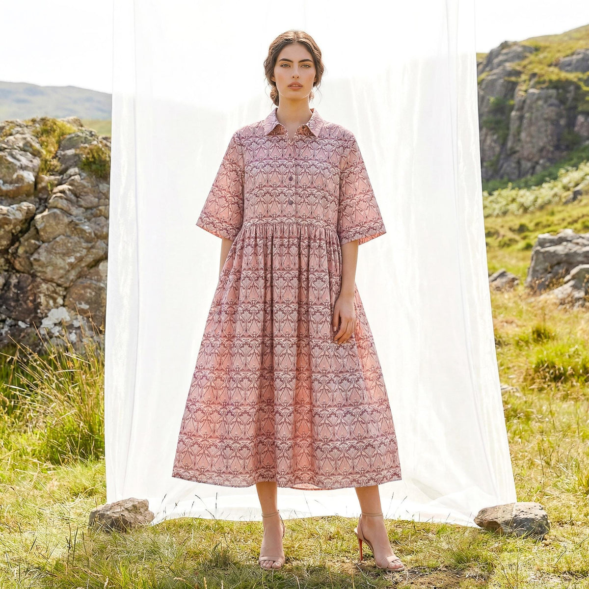 Oversize Liberty London Shirtdress, Collared Kimono Half-sleeved Dress, Handmade Botanical Cotton Clothing, Personalised Womenswear