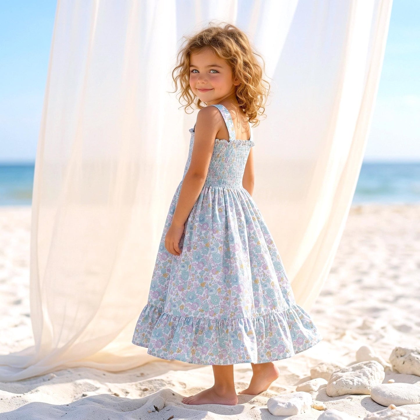 Liberty London Smock Shirred Sundress, Personalised Handmade Cotton Clothing, Customised Sustainable Children-wear, Botanical Dress