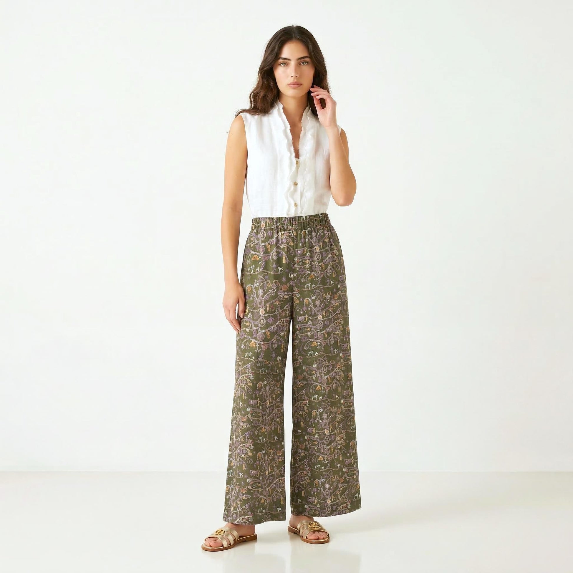 Liberty London Palazzo Pants, Handmade Botanical Floral-print Cotton Trousers, Wide-legged Tailoring Loungewear Bottoms
