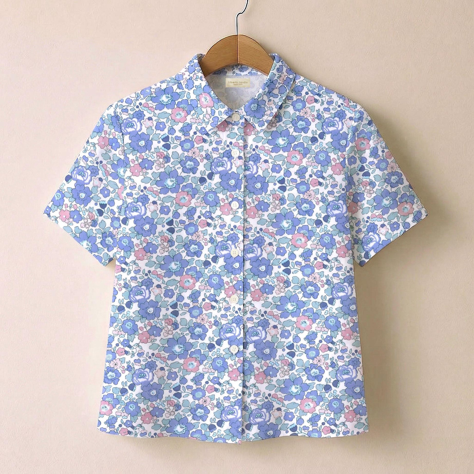 Liberty London Classic Short Sleeves Button-up Shirt, Tailoring Botanical Chemise, Versatile Sustainable Personalised Womenswear