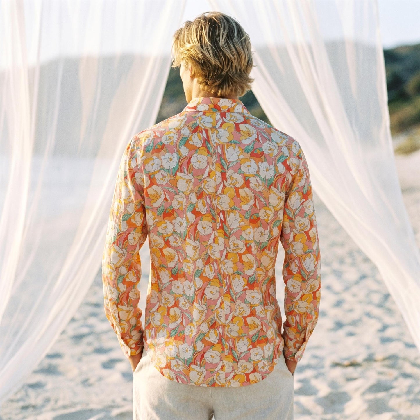 Liberty London Button-Up Long-sleeved Shirt, Handmade Sustainable Tailoring Chemise, Bespoke Personalised Menswear, Botanical Clothing