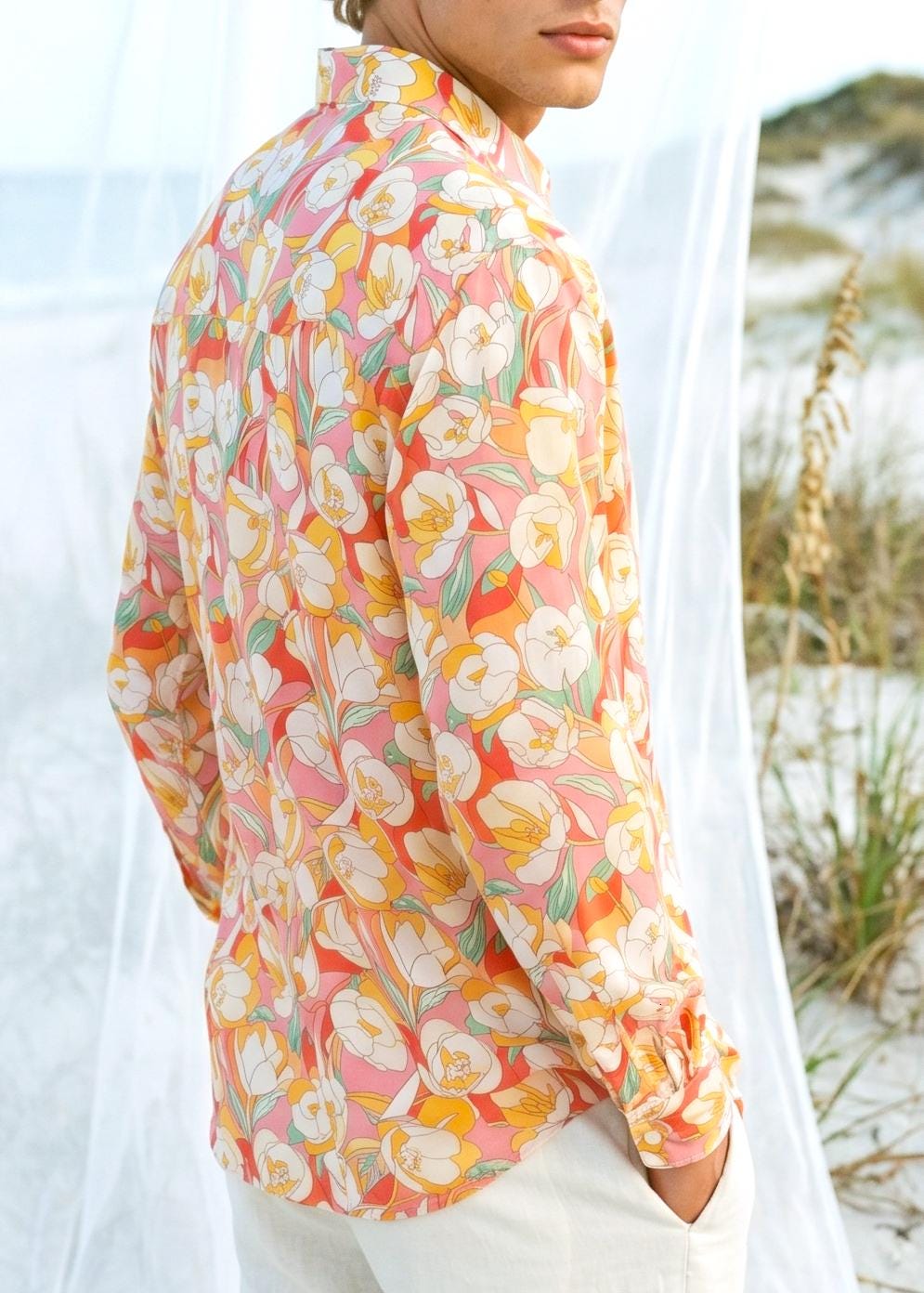 Liberty London Button-Up Long-sleeved Shirt, Handmade Sustainable Tailoring Chemise, Bespoke Personalised Menswear, Botanical Clothing