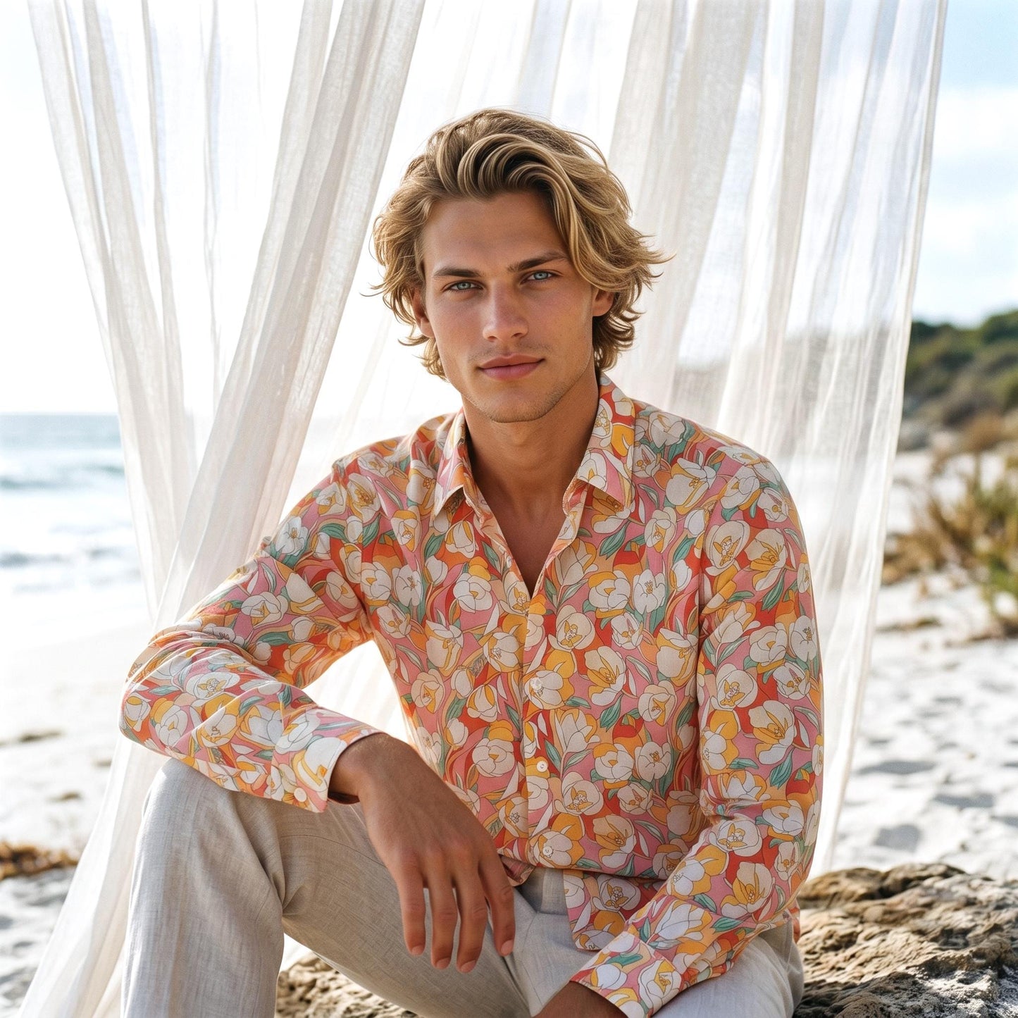Liberty London Button-Up Long-sleeved Shirt, Handmade Sustainable Tailoring Chemise, Bespoke Personalised Menswear, Botanical Clothing