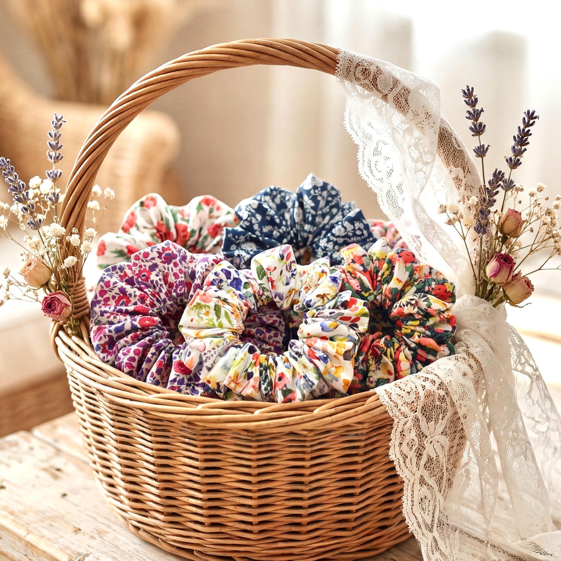 Liberty London Handmade Scrunchies, Personalised Accessories, Versatile Botanical Boho-inspired Hair-ties, Sustainable Customised Hairbands