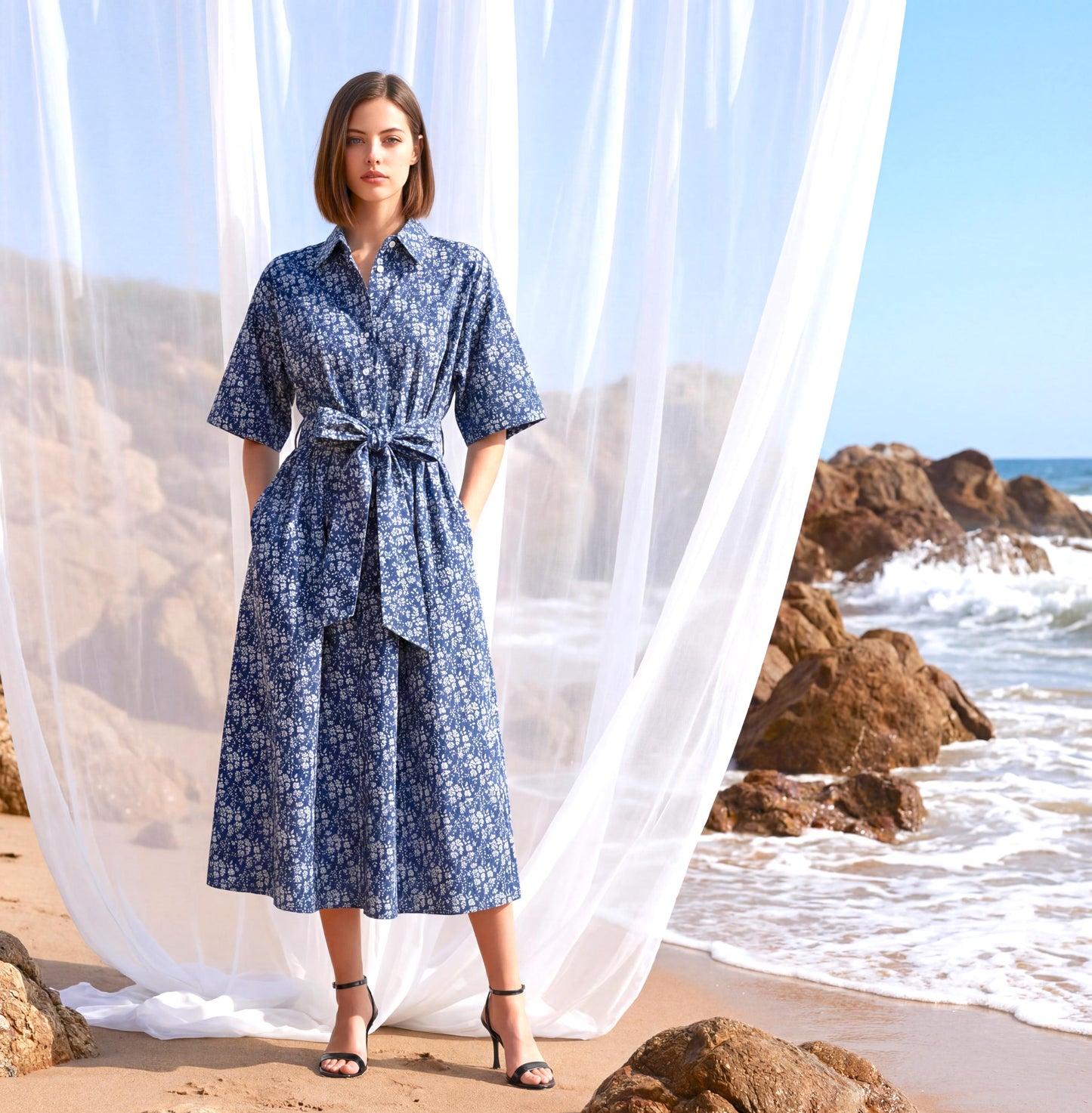 Liberty London Short Sleeves Collared Shirtdress, Handcrafted Womenswear, Sustainable Cotton Clothing, Personalised Versatile Outfits