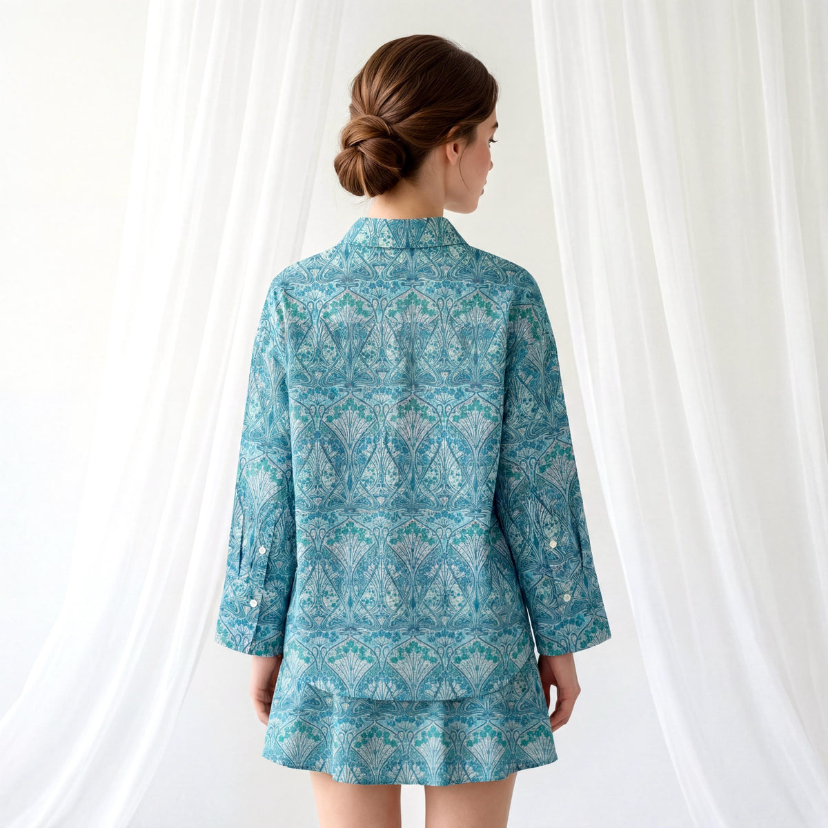 Liberty London Kimono Shirt, Bracelet Sleeves Button-up Chemise, Handmade Personalised Blouse, Botanical Sustainable Clothing
