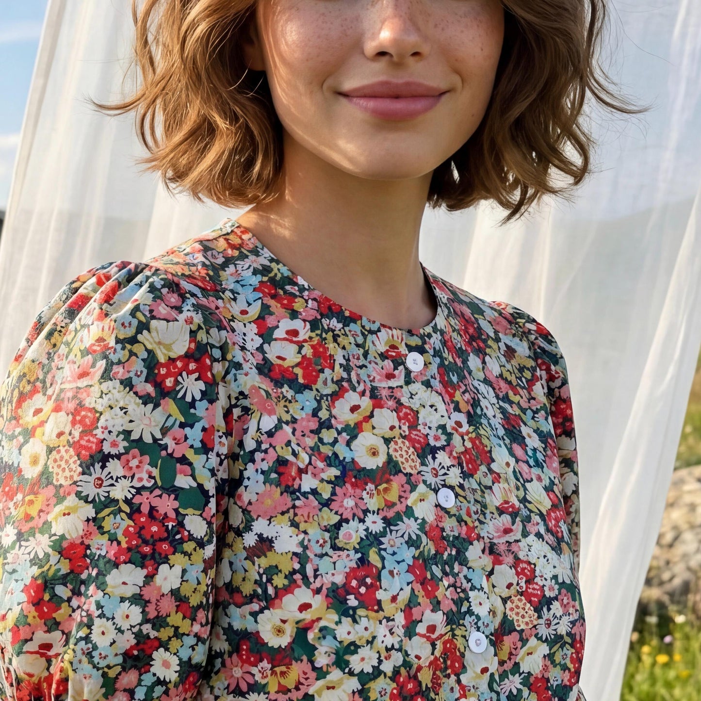 Liberty London Handmade Blouse, Button-up Short-Sleeved Shirt, Personalised Botanical Clothing, Sustainable Customised Cotton Top