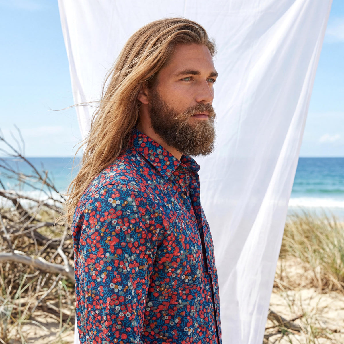 Liberty London Long-sleeved Button-up Shirt, Personalised Menswear, Tailoring Chemise, Sustainable Cotton Clothing, Botanical Design
