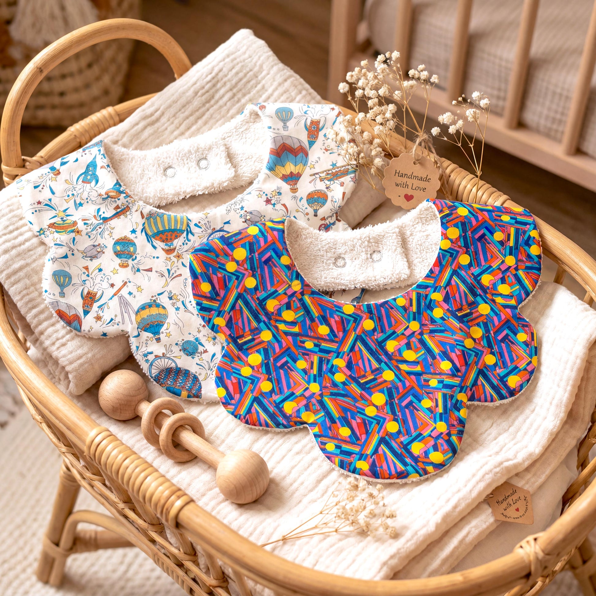 Liberty London Scallop Bibs, Ditsy Floral Print Baby Burb Cloths, New Born Gift, Sustainable Handmade Clothing, Organic Cotton Drool Catcher