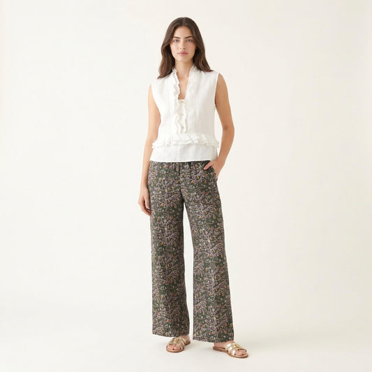 Liberty London Palazzo Pants, Handmade Botanical Floral-print Cotton Trousers, Wide-legged Tailoring Loungewear Bottoms