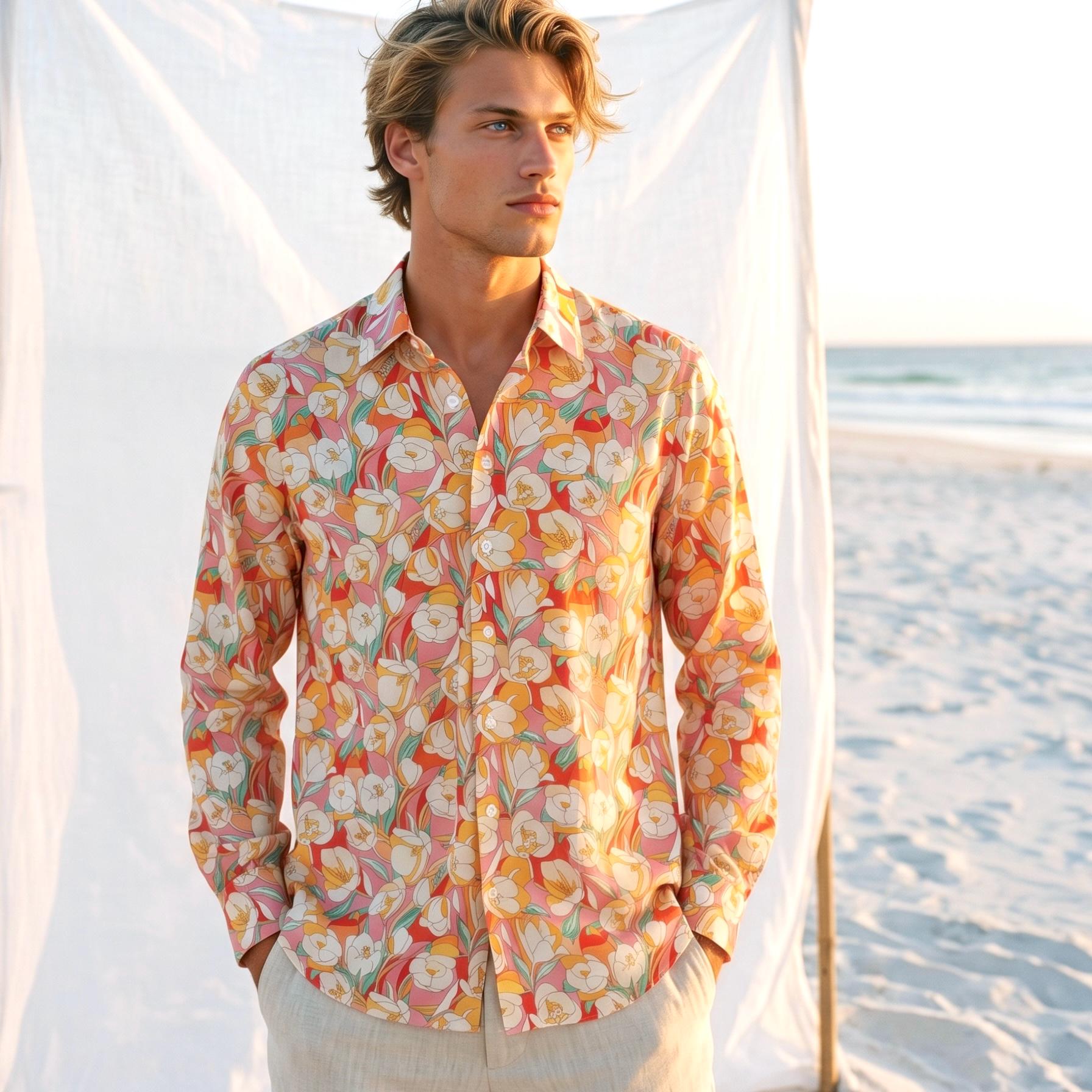 Liberty London Button-Up Long-sleeved Shirt, Handmade Sustainable Tailoring Chemise, Bespoke Personalised Menswear, Botanical Clothing
