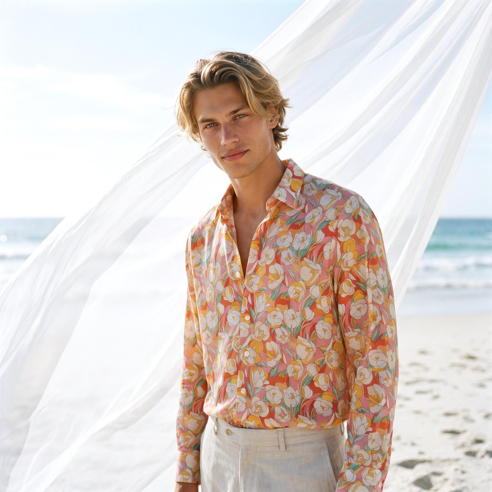 Liberty London Button-Up Long-sleeved Shirt, Handmade Sustainable Tailoring Chemise, Bespoke Personalised Menswear, Botanical Clothing