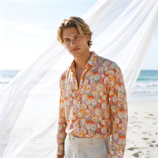 Liberty London Button-Up Long-sleeved Shirt, Handmade Sustainable Tailoring Chemise, Bespoke Personalised Menswear, Botanical Clothing