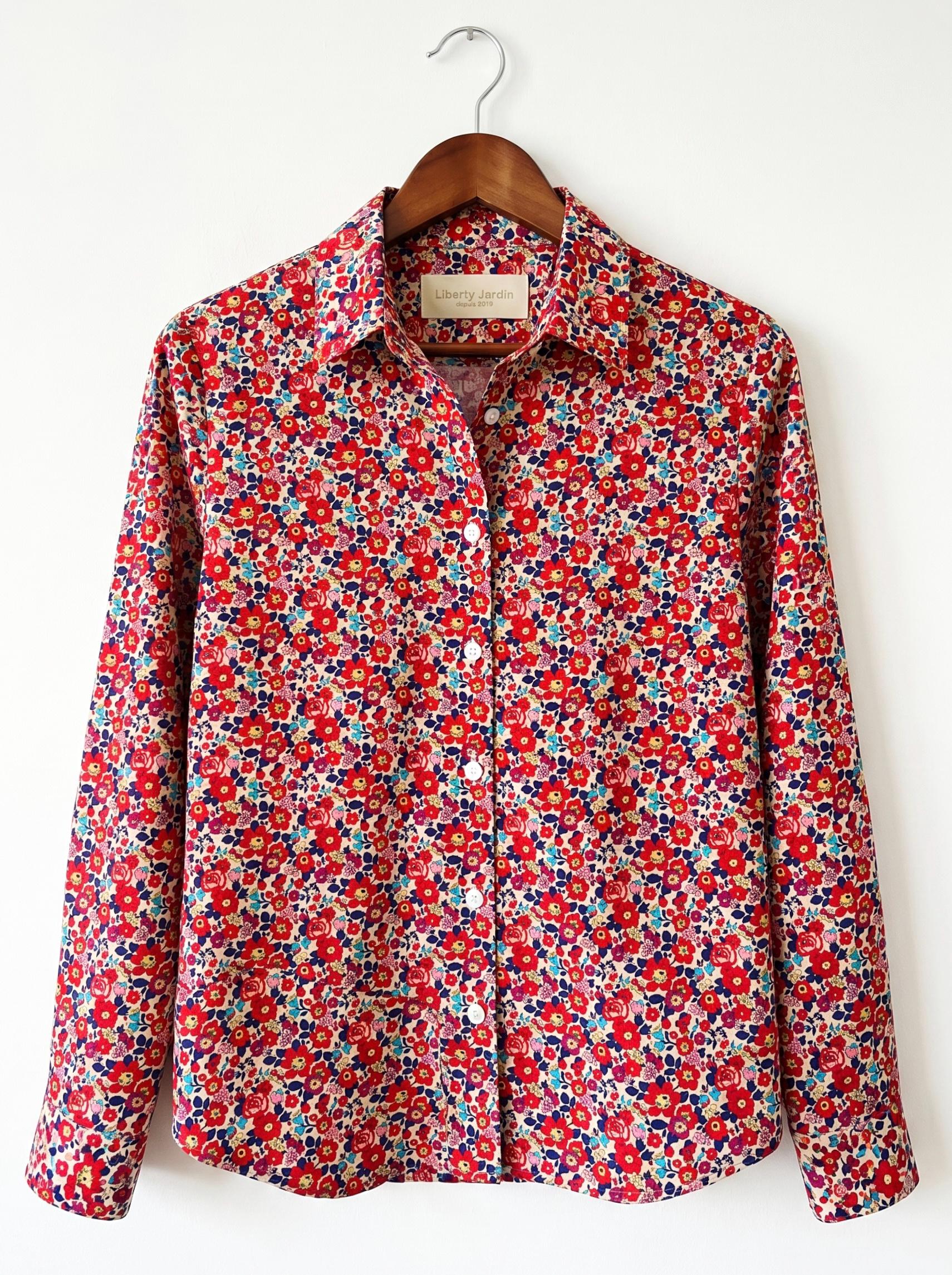 Liberty London Button-up Long-sleeved Dress Shirt, Handmade Botanical Clothing, Sustainable Cotton Womenswear, Tailoring Blouse