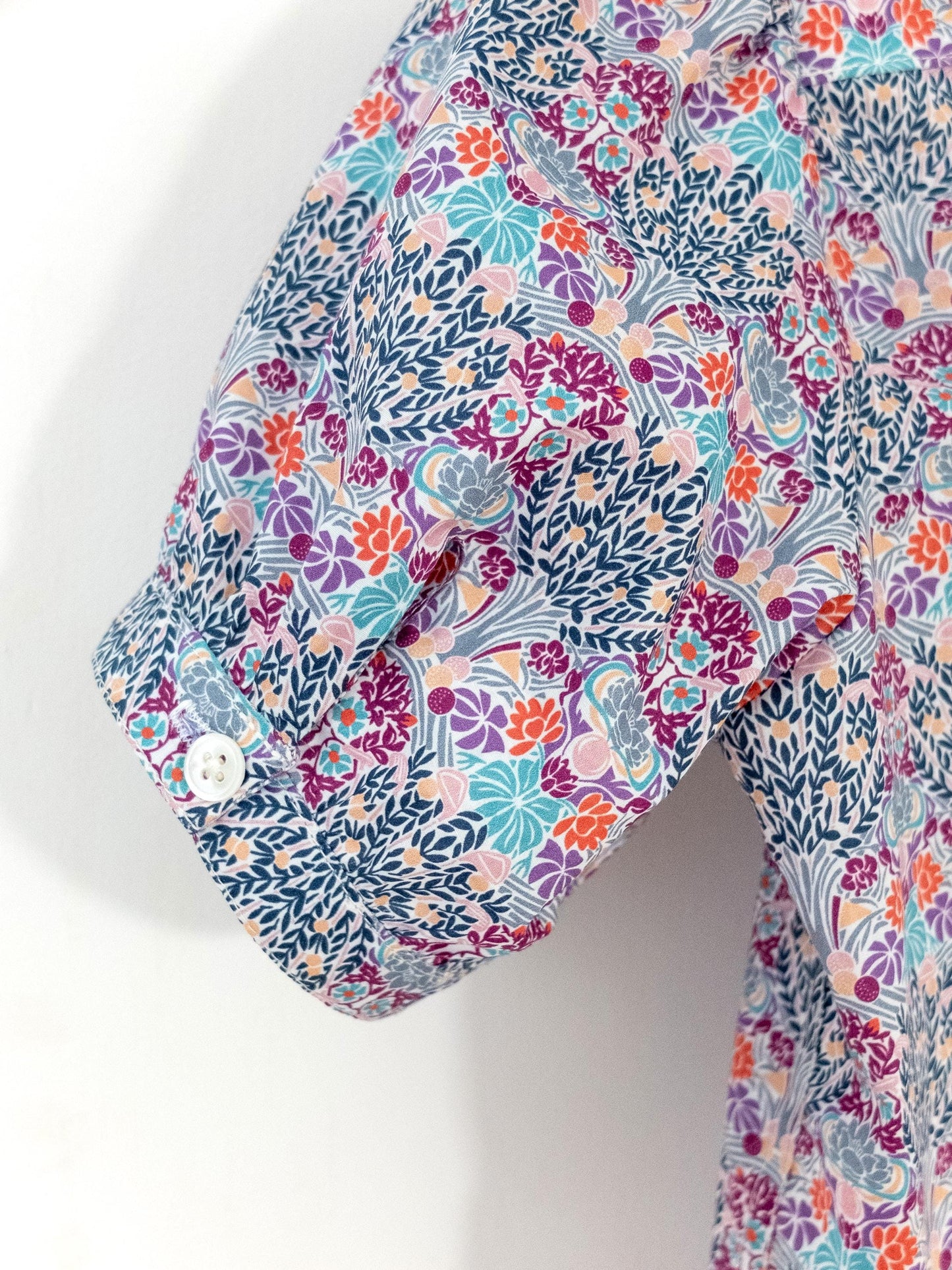 Liberty London Ruffle Collared Short-sleeved Blouse, Handmade Button-up Botanical Personalised Shirt, Botanical Sustainable Clothing