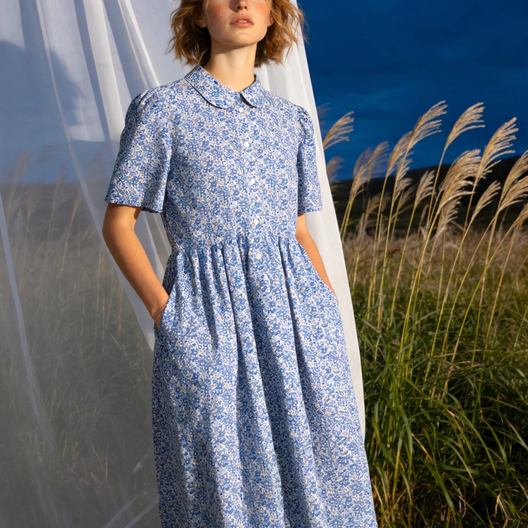 Liberty London Peter Pan Collared Shirtdress, Handmade Personalised Botanical Dress, Sustainable Customised Clothing, Cotton Womenswear