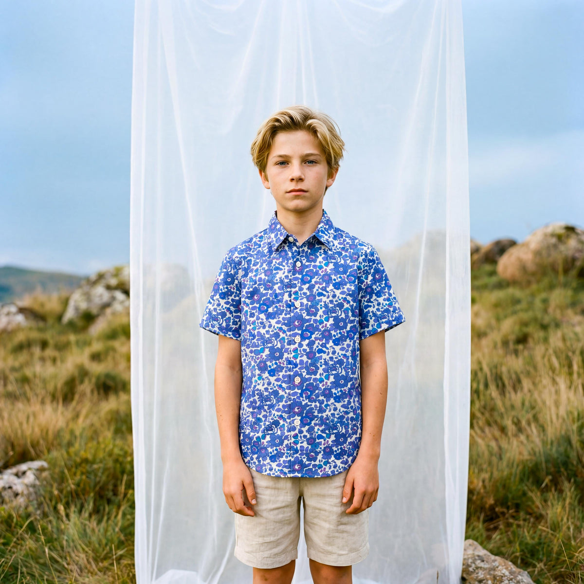 Liberty London Short-sleeved Button-up Shirt, Handmade Botanical Cotton Chemise, Sustainable Personalised Clothing, Customised Children-wear