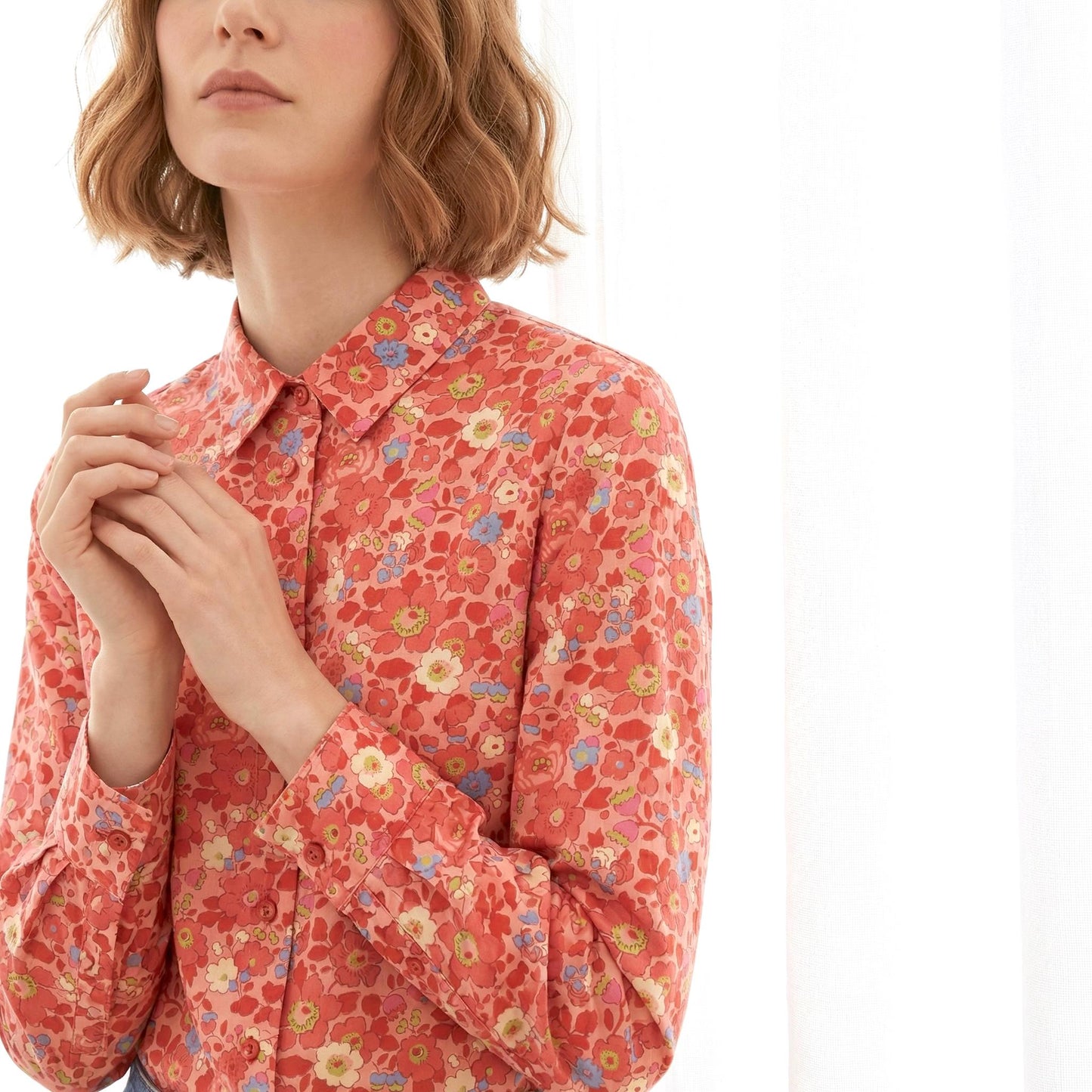Liberty London Button-up Long-sleeved Dress Shirt, Handmade Botanical Clothing, Sustainable Cotton Womenswear, Tailoring Personalised Blouse