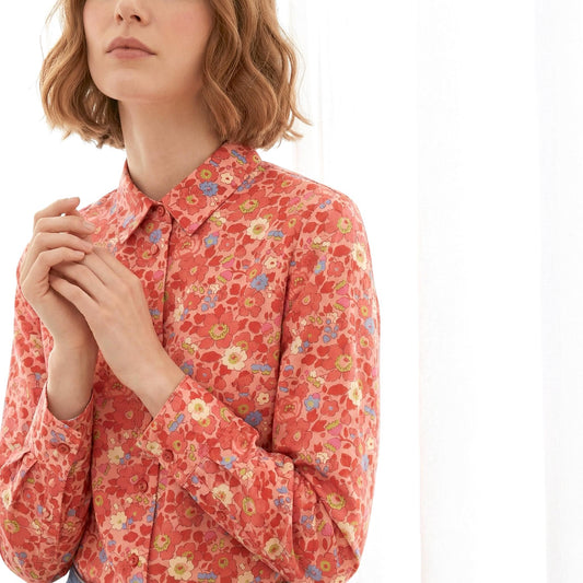 Liberty London Button-up Long-sleeved Dress Shirt, Handmade Botanical Clothing, Sustainable Cotton Womenswear, Tailoring Personalised Blouse