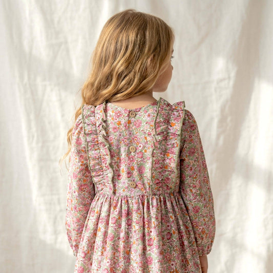Liberty London Wedding Flower Girl Dress, Handmade Heirloom Children Clothing, Sustainable Tailoring Floral-Print Outfits
