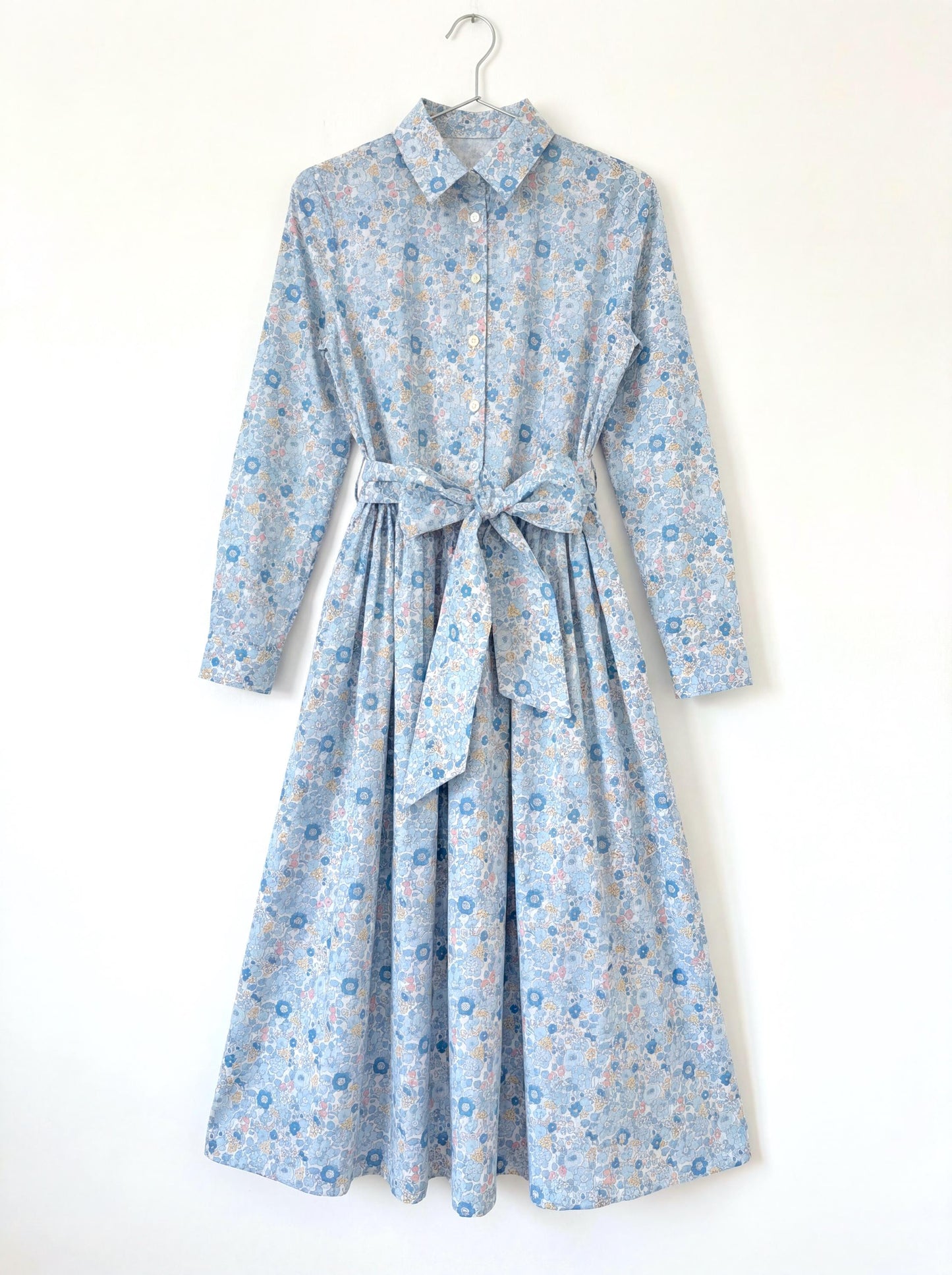 Liberty London Peter Pan Collared Long-sleeved Shirtdress, Personalised Handmade Sustainable Clothing, Botanical Lightweight Womenswear