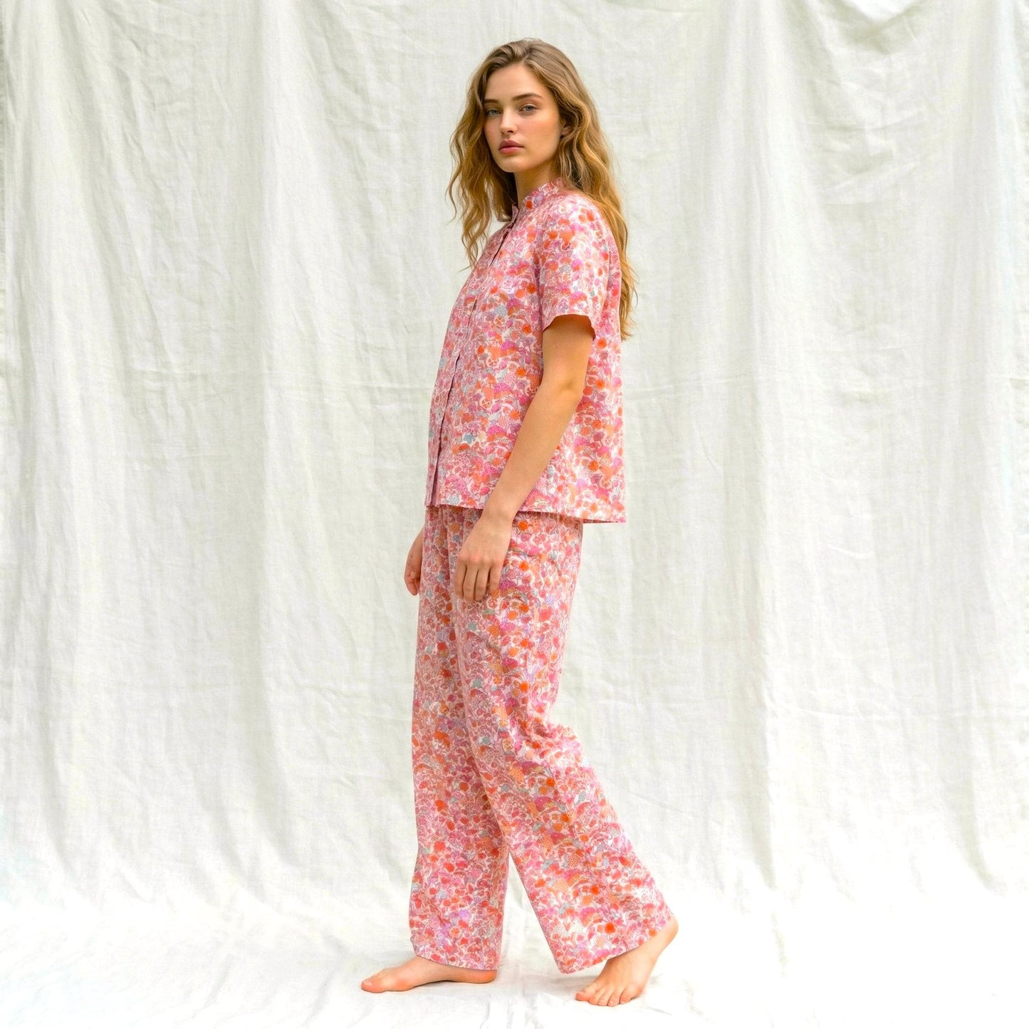 Liberty London Loungewear Clothing, Handmade Botanical Cotton Womenswear, Personalised Homewear, Customised Blouse Palazzo Trousers