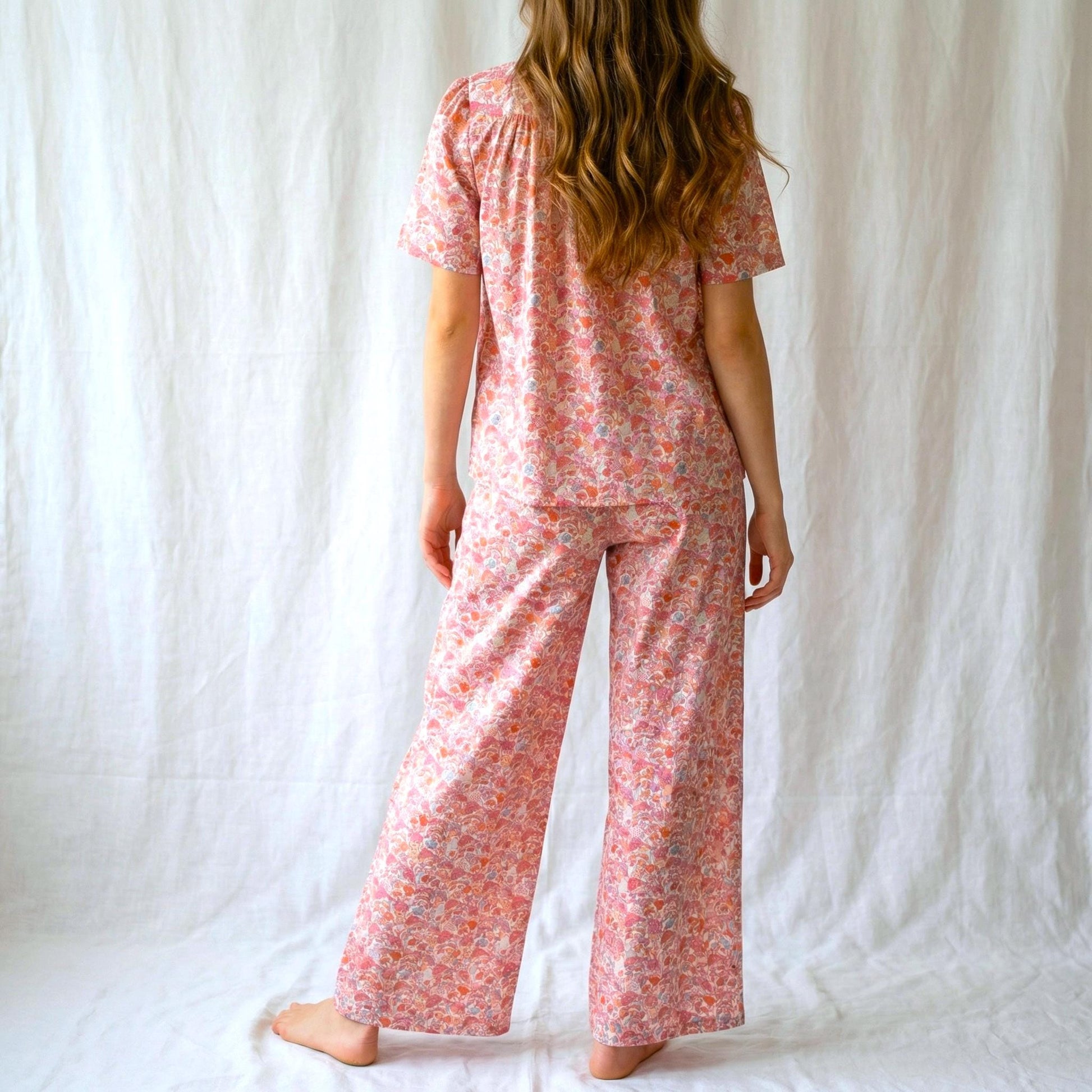 Liberty London Loungewear Clothing, Handmade Botanical Cotton Womenswear, Personalised Homewear, Customised Blouse Palazzo Trousers