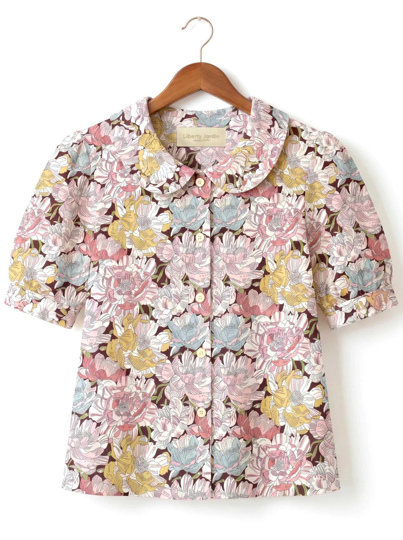 Liberty London Button-up Short Sleeves Shirt, Handmade Cotton Chemise, Sustainable Minimalist Womenswear, Botanical Clothing
