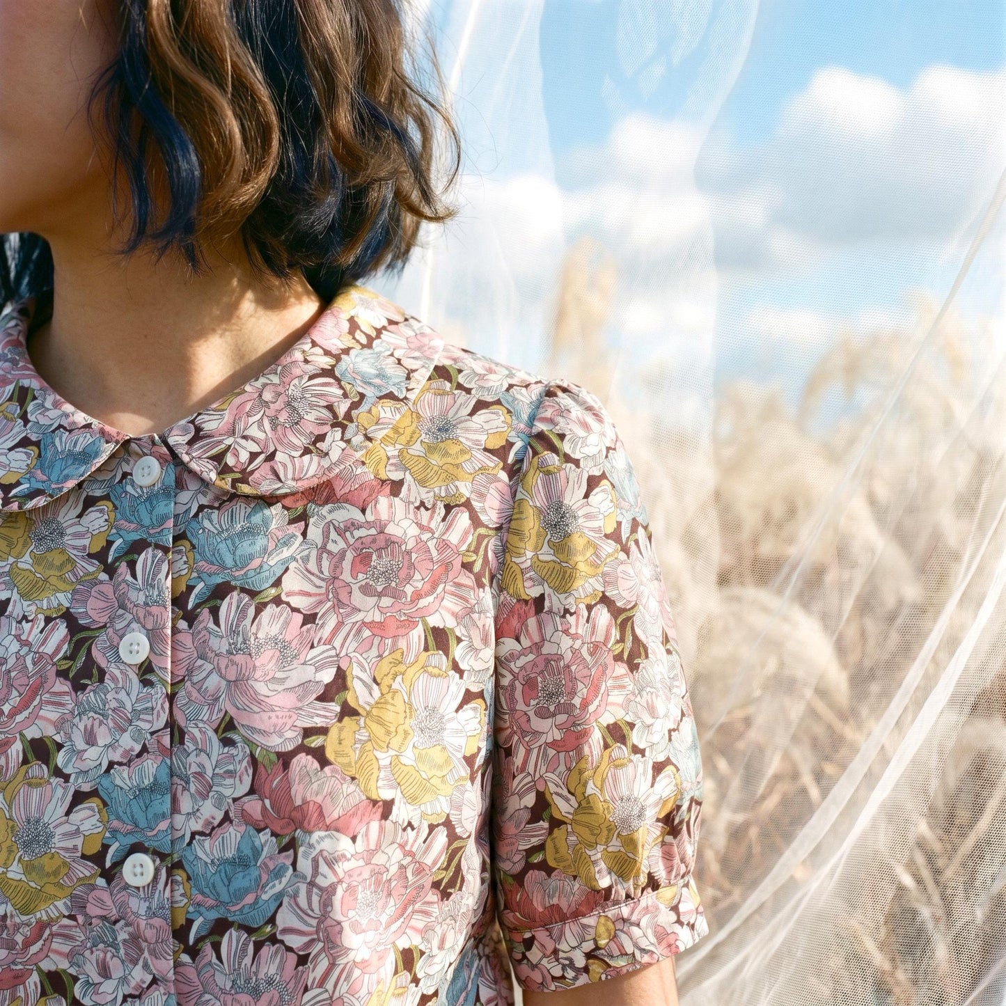 Liberty London Button-up Short Sleeves Shirt, Handmade Cotton Chemise, Sustainable Minimalist Womenswear, Botanical Clothing