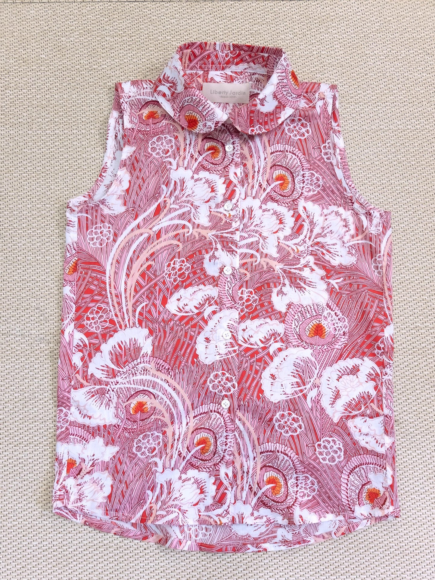 Liberty London Sleeveless Peter Pan Collar Blouse, Button-up Tailoring Botanical Shirt, Personalised Customised Top