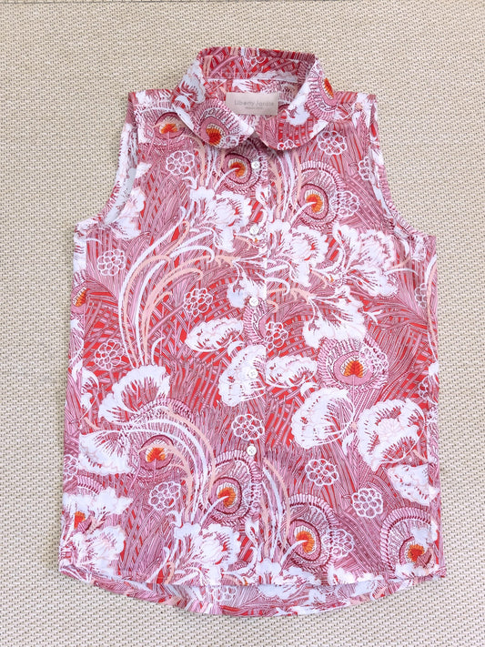 Liberty London Sleeveless Peter Pan Collar Blouse, Button-up Tailoring Botanical Shirt, Personalised Customised Top
