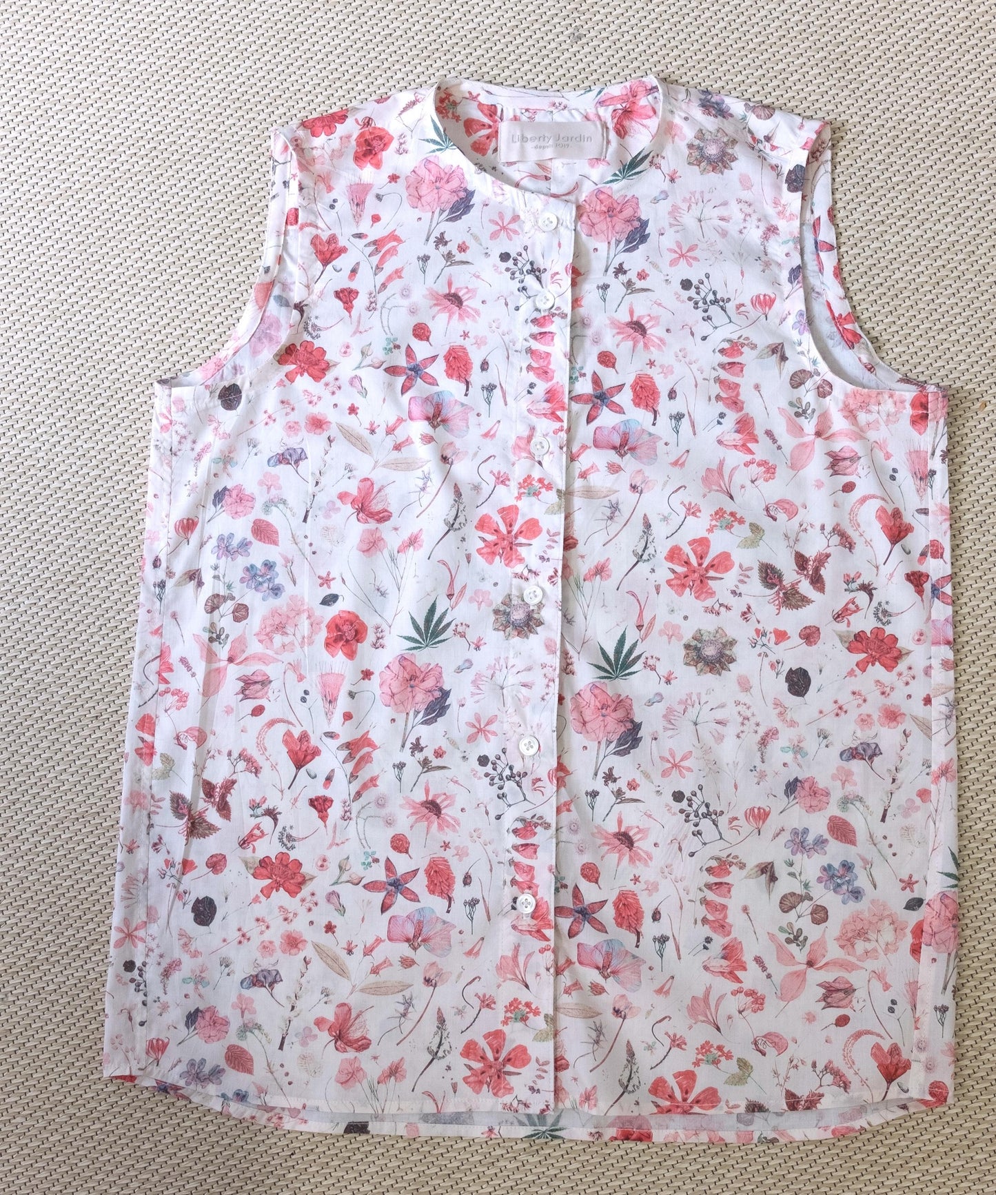 Liberty London Sleeveless Blouse, Button-up Tailoring Botanical Shirt, Personalised Customised Top, Sustainable Cotton Womenswear
