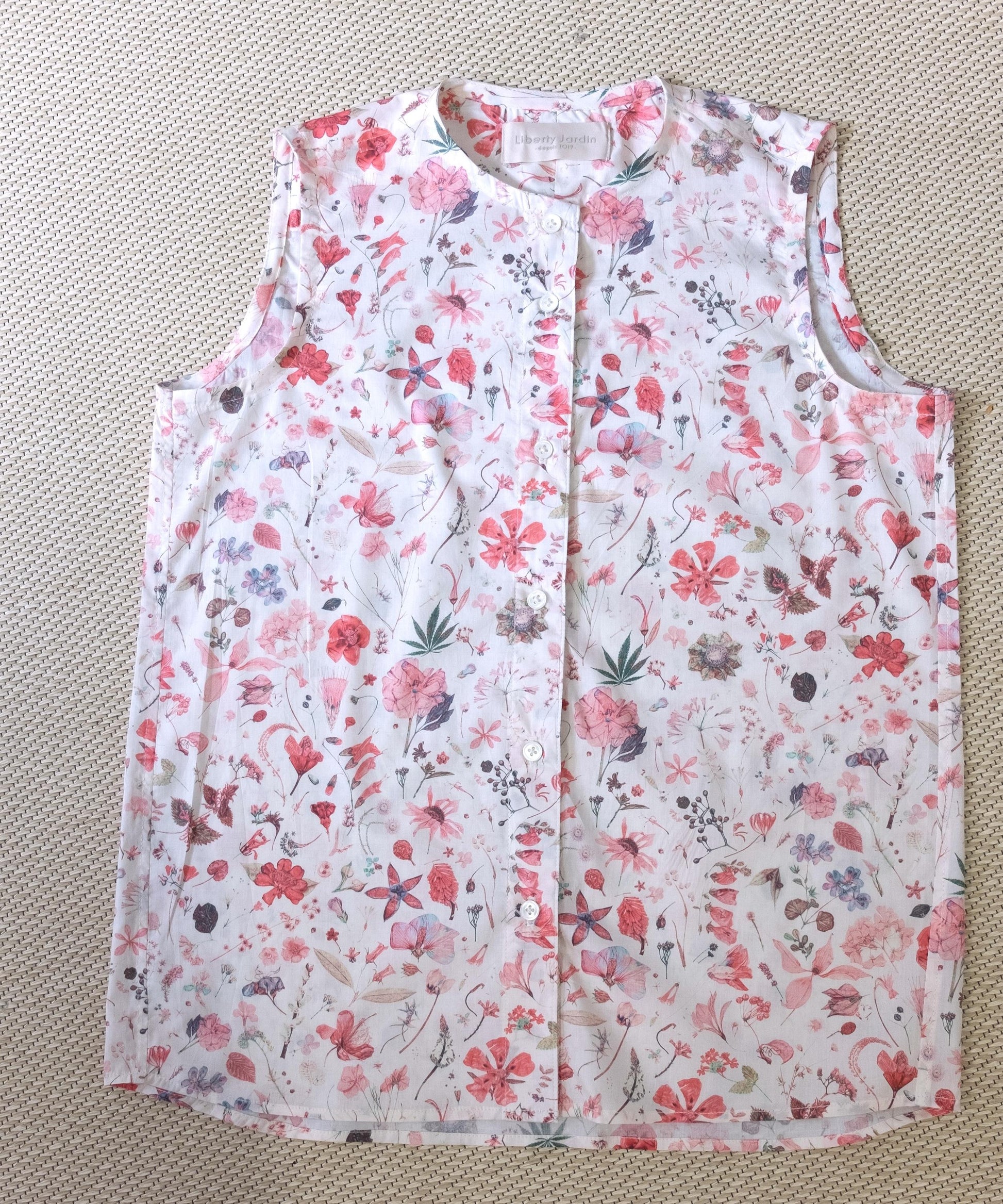 Liberty London Sleeveless Blouse, Button-up Tailoring Botanical Shirt, Personalised Customised Top, Sustainable Cotton Womenswear