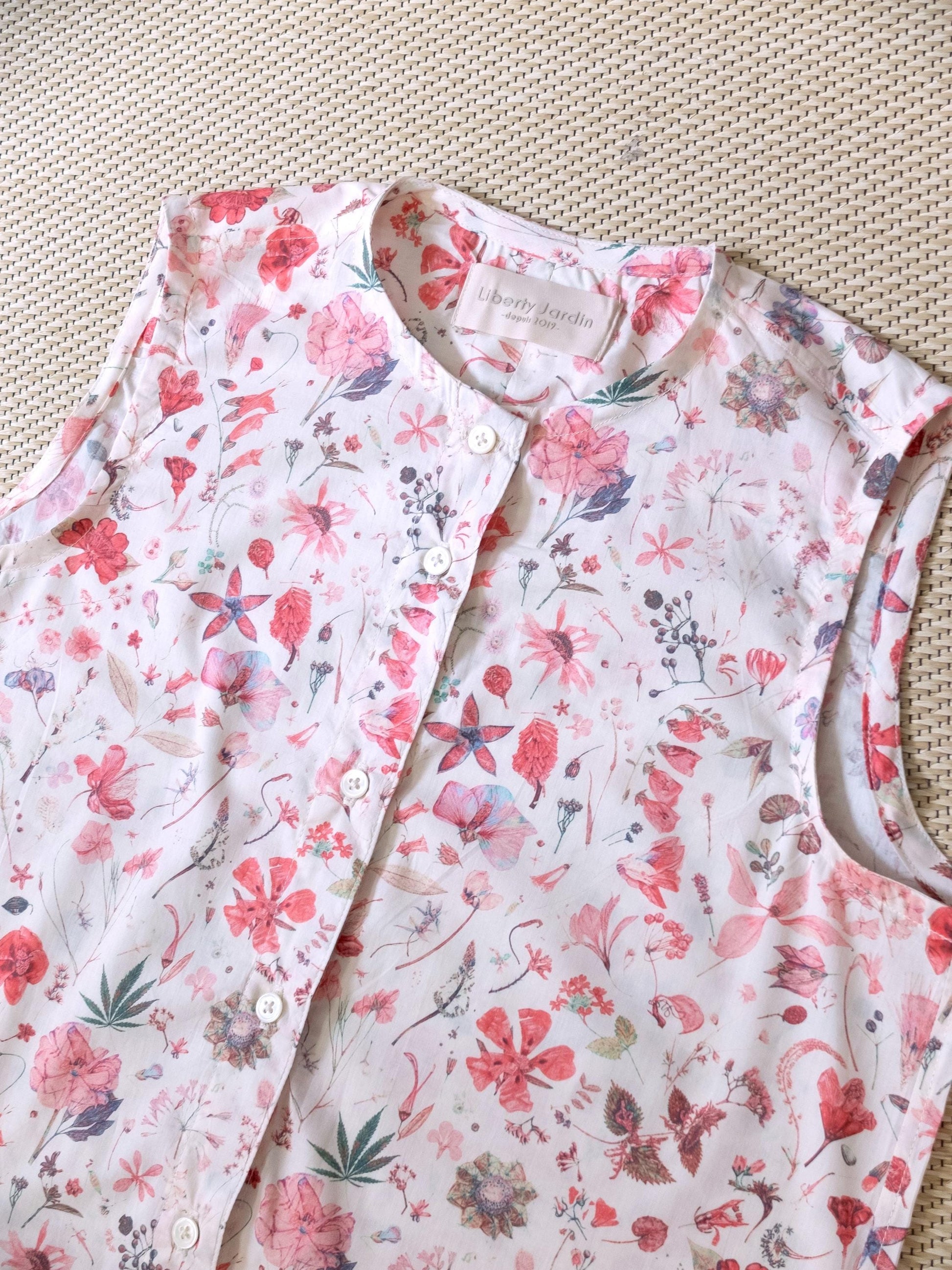 Liberty London Sleeveless Blouse, Button-up Tailoring Botanical Shirt, Personalised Customised Top, Sustainable Cotton Womenswear