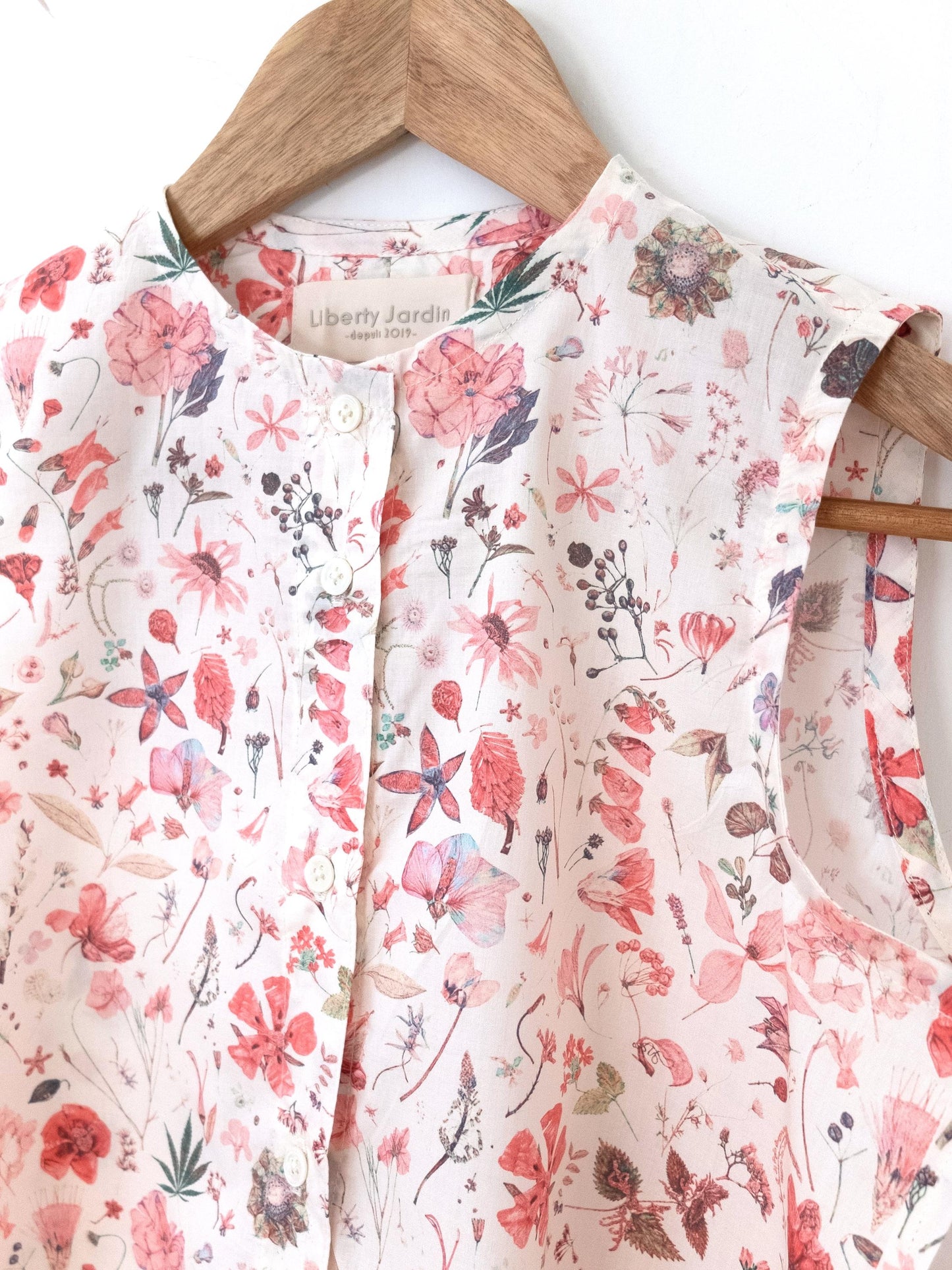 Liberty London Sleeveless Blouse, Button-up Tailoring Botanical Shirt, Personalised Customised Top, Sustainable Cotton Womenswear
