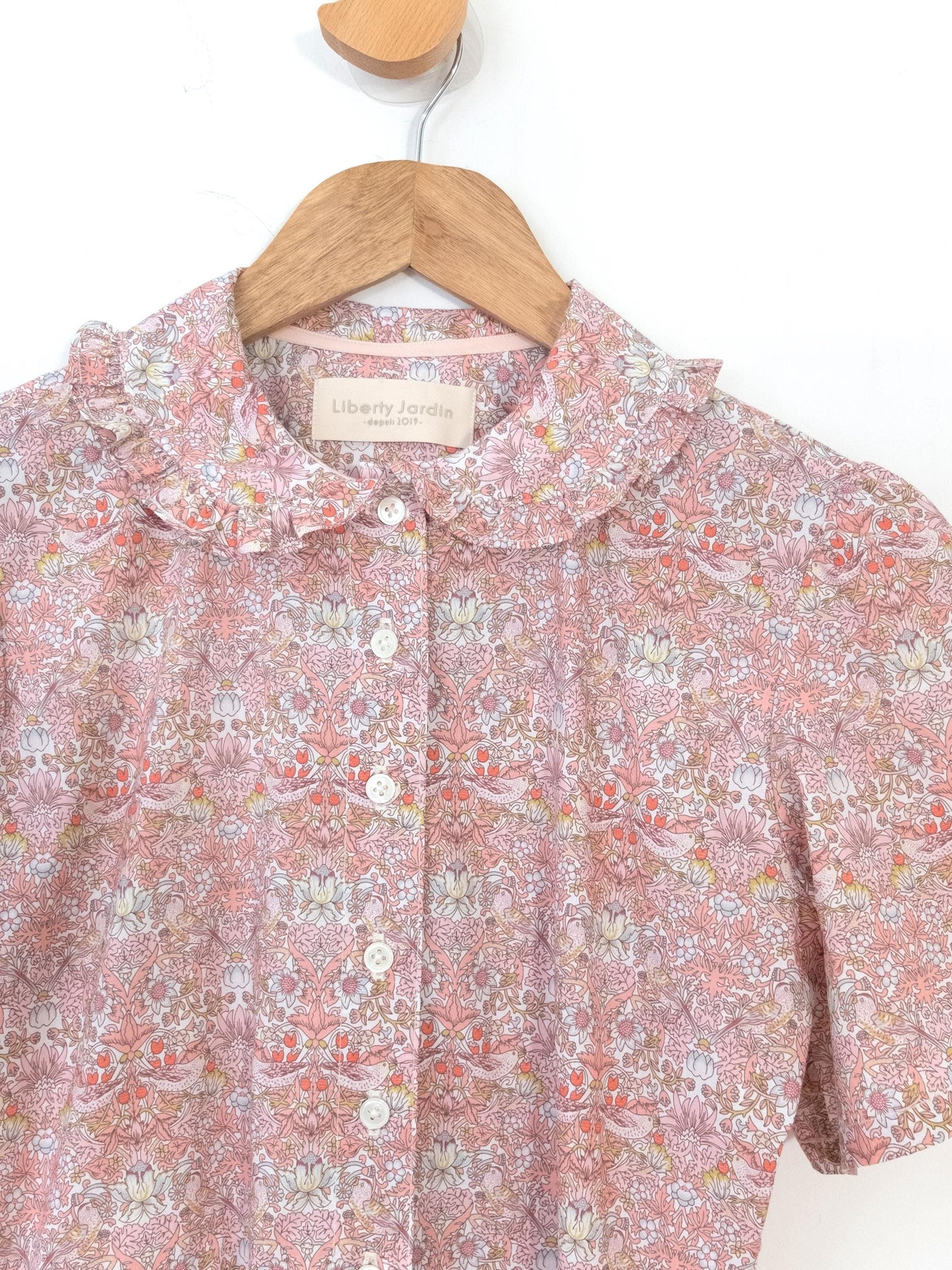 Liberty London Frilled Peter Pan Collar Short Sleeves Shirtdress, Personalised Tailoring Sustainable Cotton Clothing