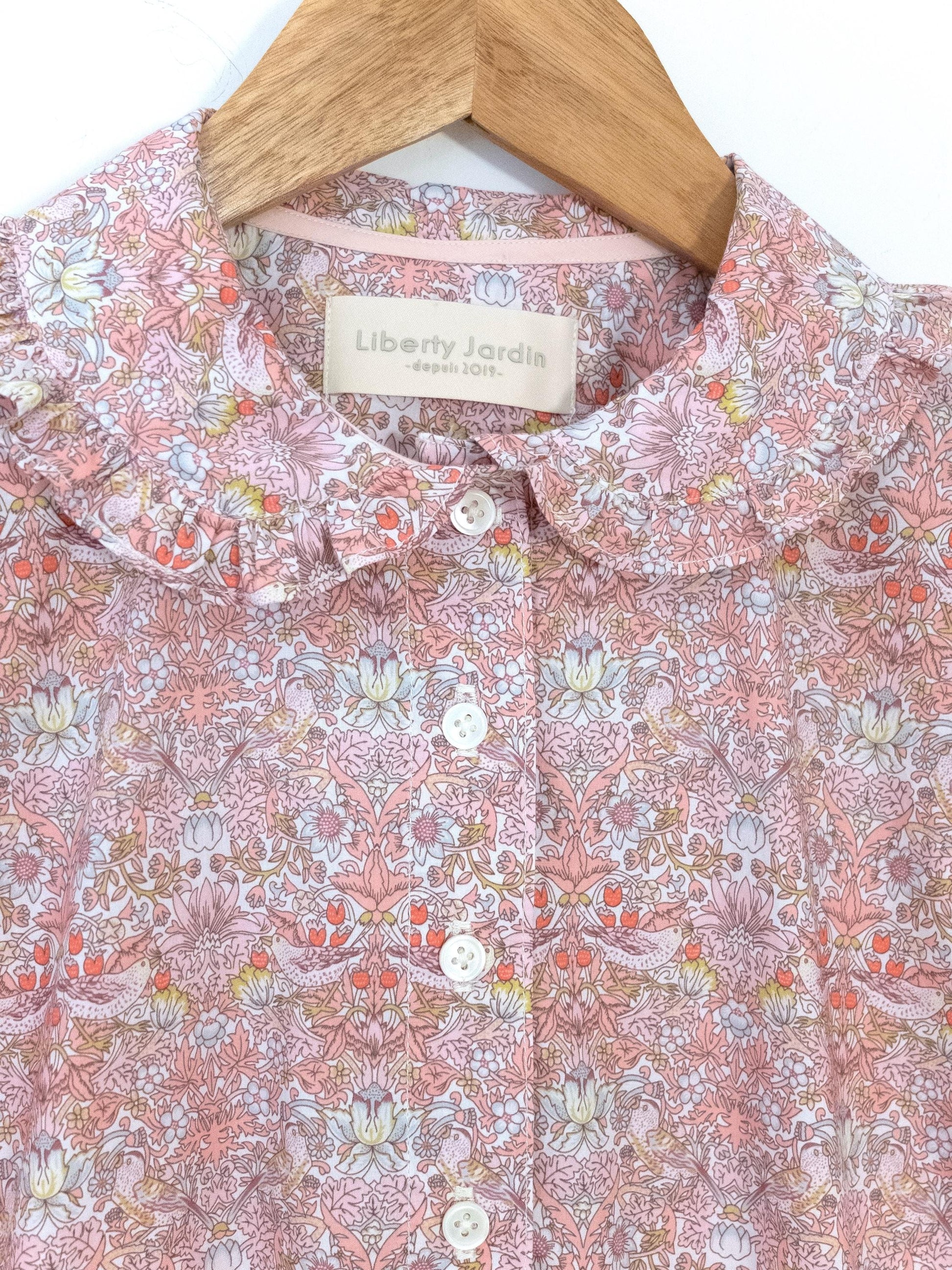Liberty London Frilled Peter Pan Collar Short Sleeves Shirtdress, Personalised Tailoring Sustainable Cotton Clothing