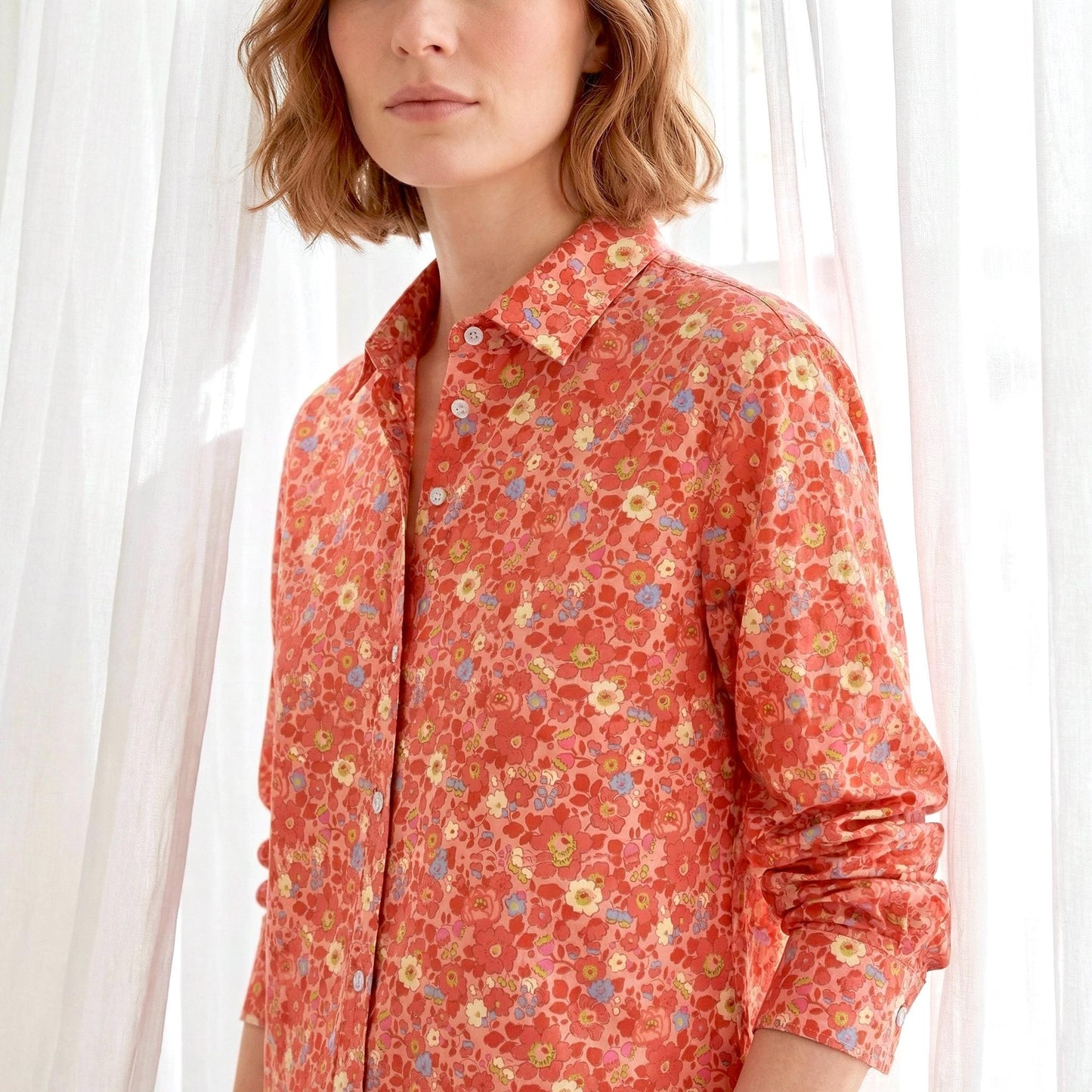 Liberty London Button-up Long-sleeved Dress Shirt, Handmade Botanical Clothing, Sustainable Cotton Womenswear, Tailoring Personalised Blouse