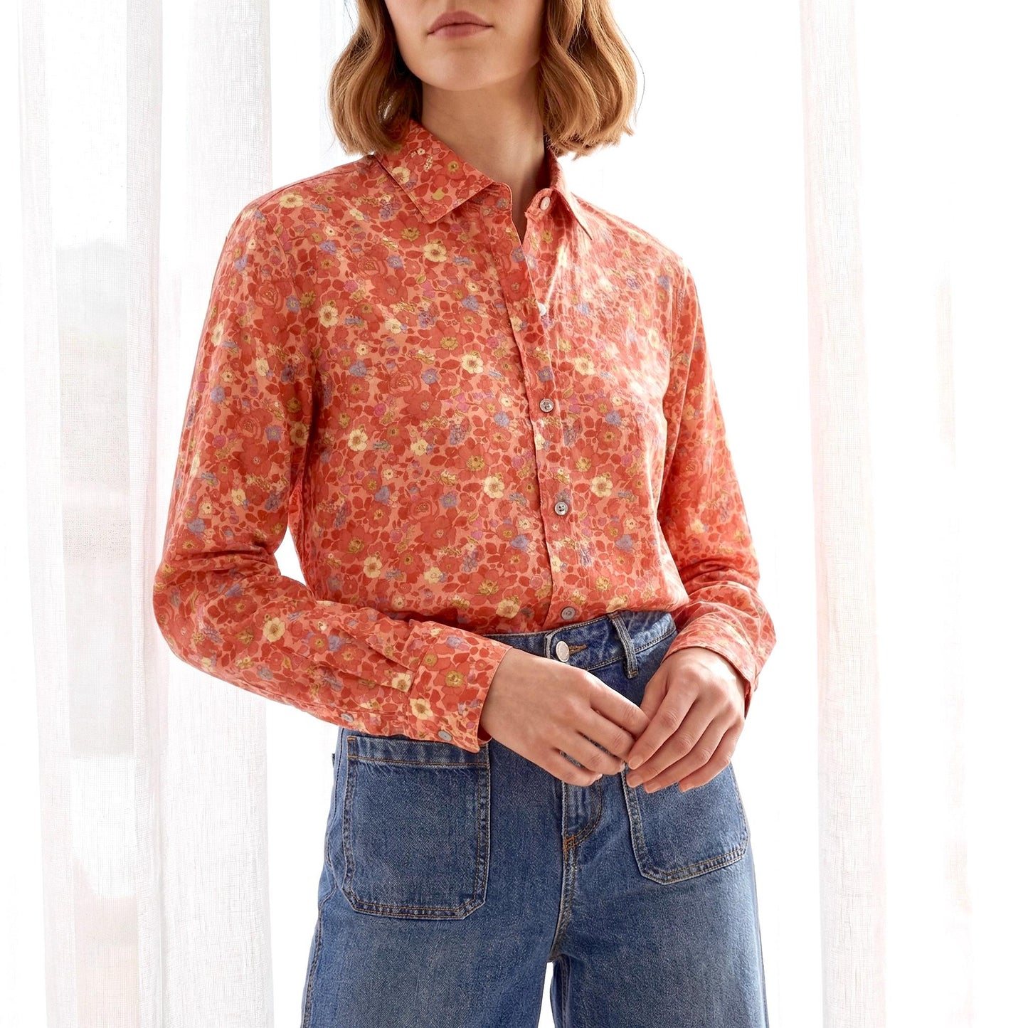 Liberty London Button-up Long-sleeved Dress Shirt, Handmade Botanical Clothing, Sustainable Cotton Womenswear, Tailoring Personalised Blouse