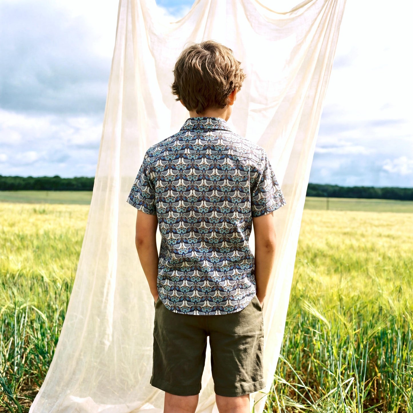 Liberty London Short-sleeved Button-up Shirt, Handmade Botanical Cotton Chemise, Sustainable Personalised Clothing, Customised Children-wear