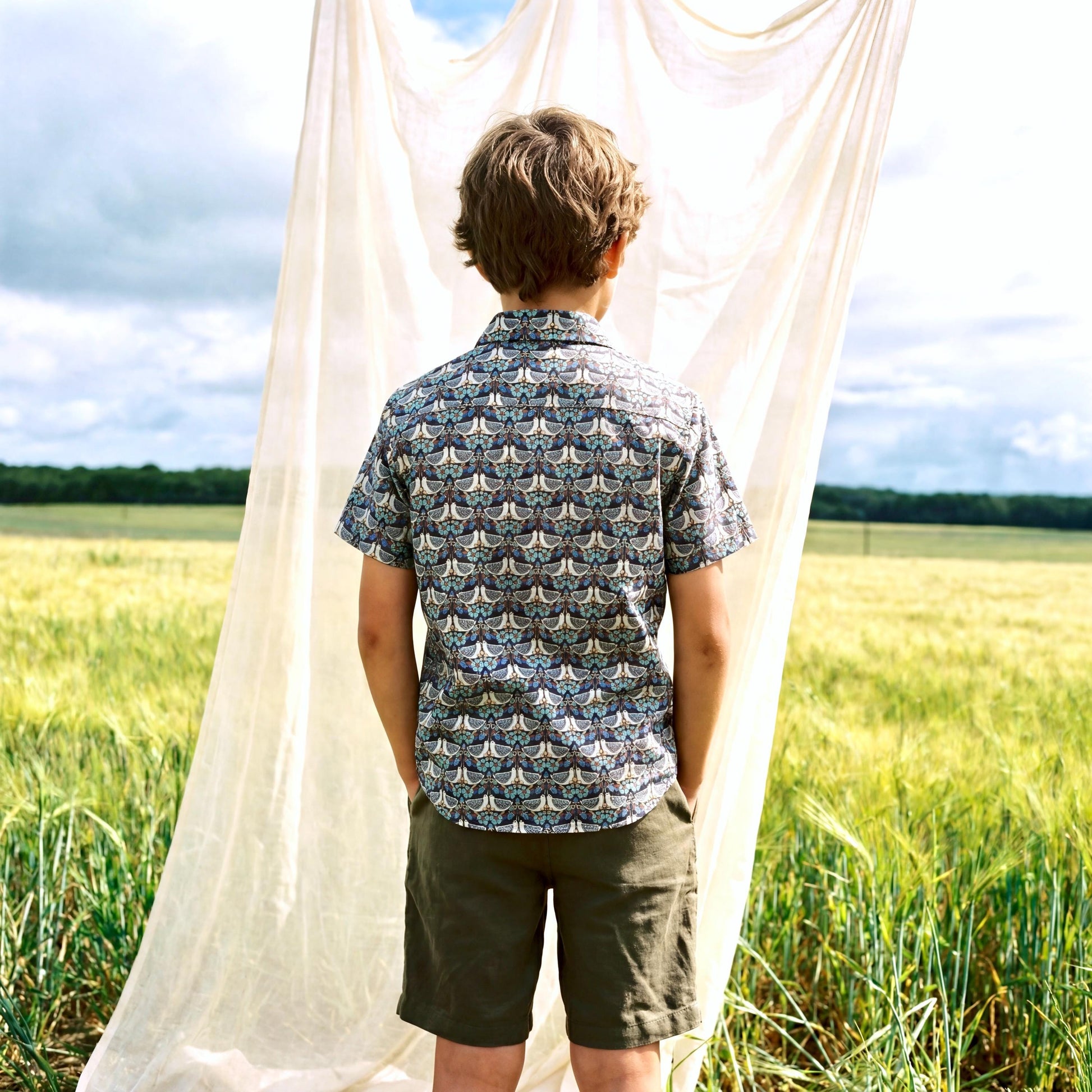 Liberty London Short-sleeved Button-up Shirt, Handmade Botanical Cotton Chemise, Sustainable Personalised Clothing, Customised Children-wear