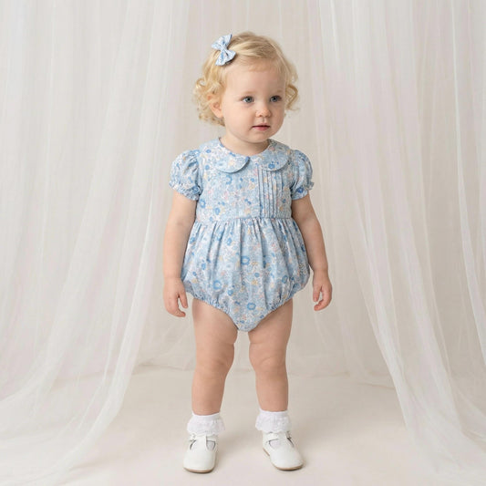 Liberty London Heirloom Children-wear, Peter-Pan Collared Short-Sleeved Ditsy Bubble Romper, Handmade Sustainable Luxury Clothing