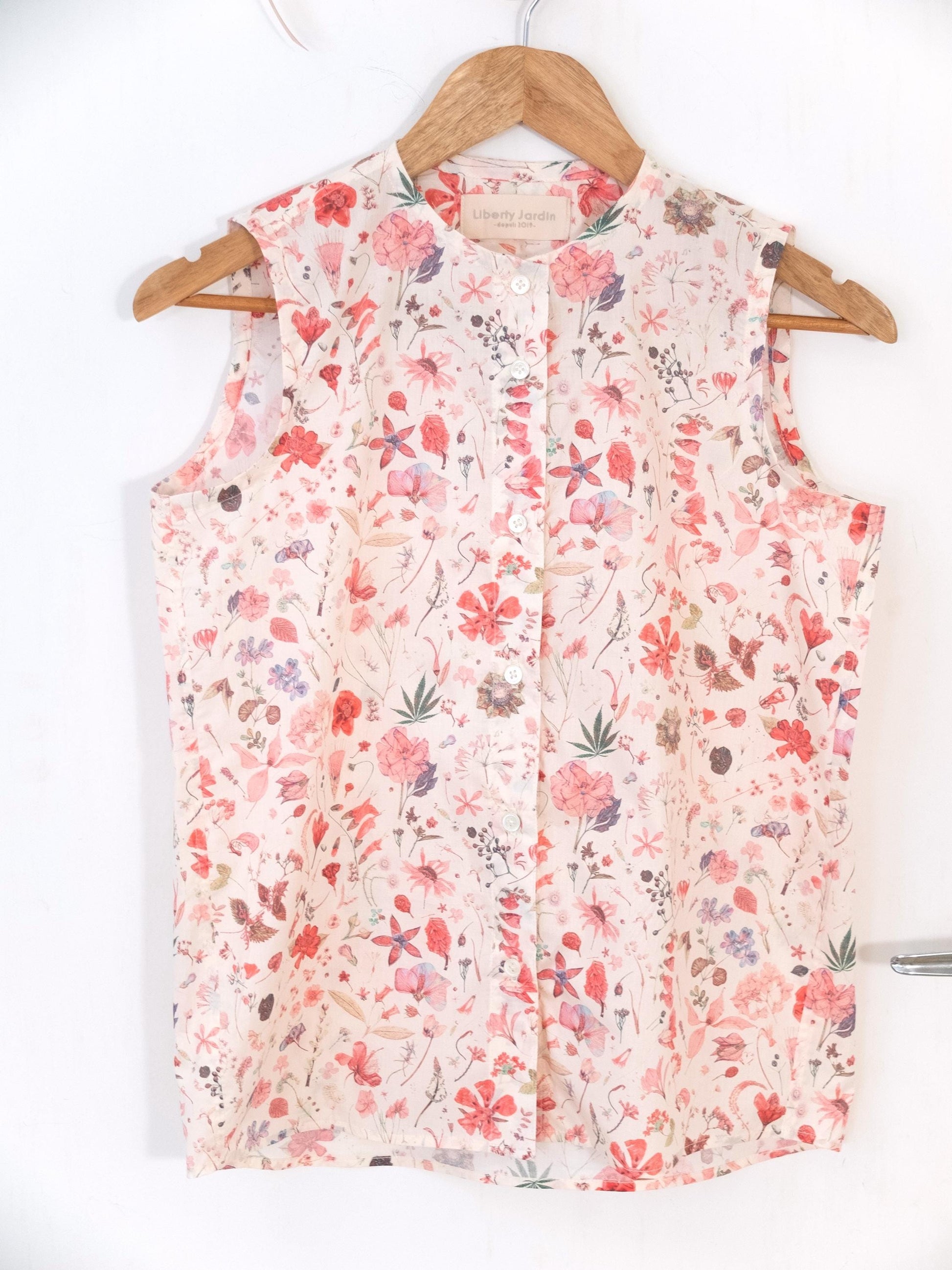 Liberty London Sleeveless Blouse, Button-up Tailoring Botanical Shirt, Personalised Customised Top, Sustainable Cotton Womenswear