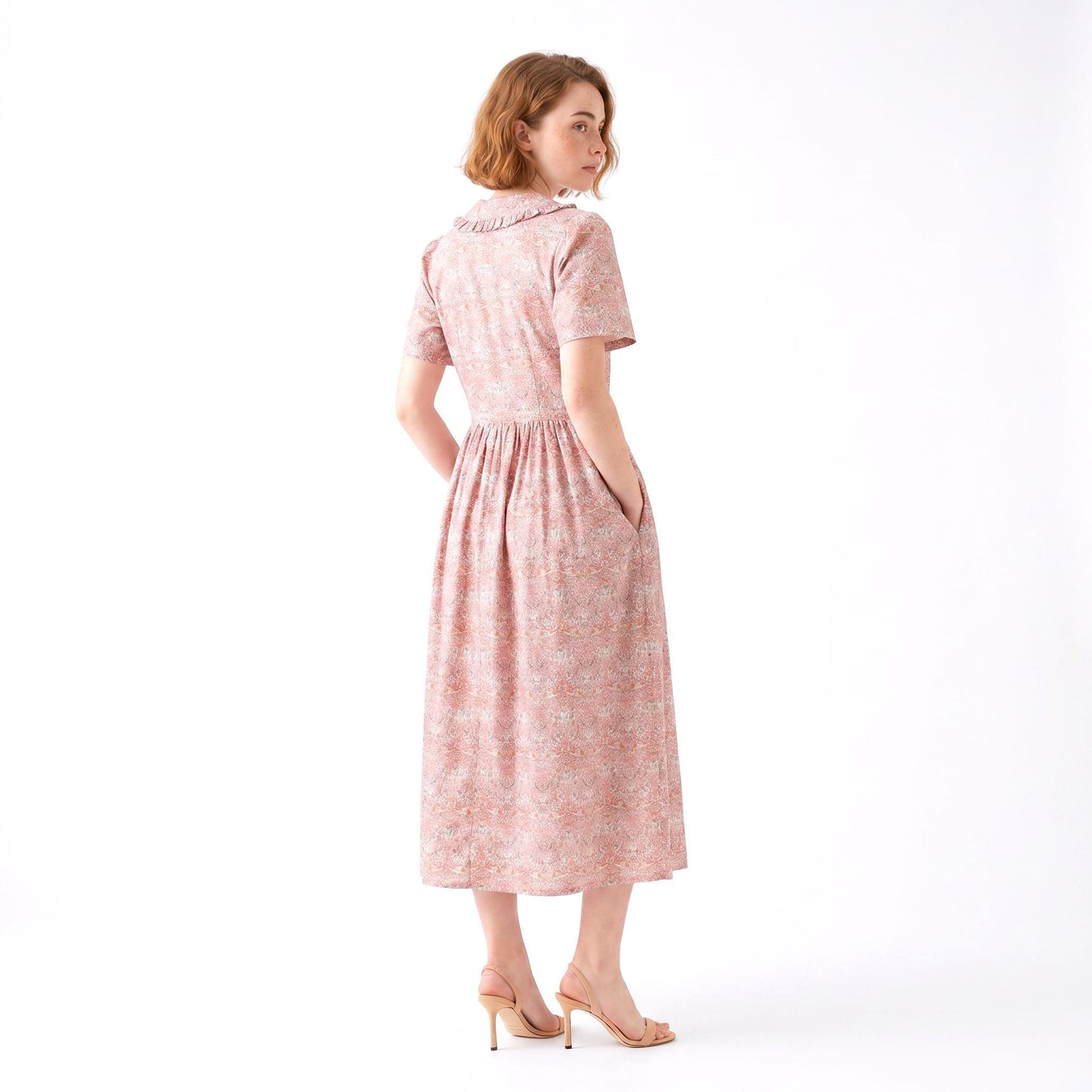 Liberty London Frilled Peter Pan Collar Short Sleeves Shirtdress, Personalised Tailoring Sustainable Cotton Clothing