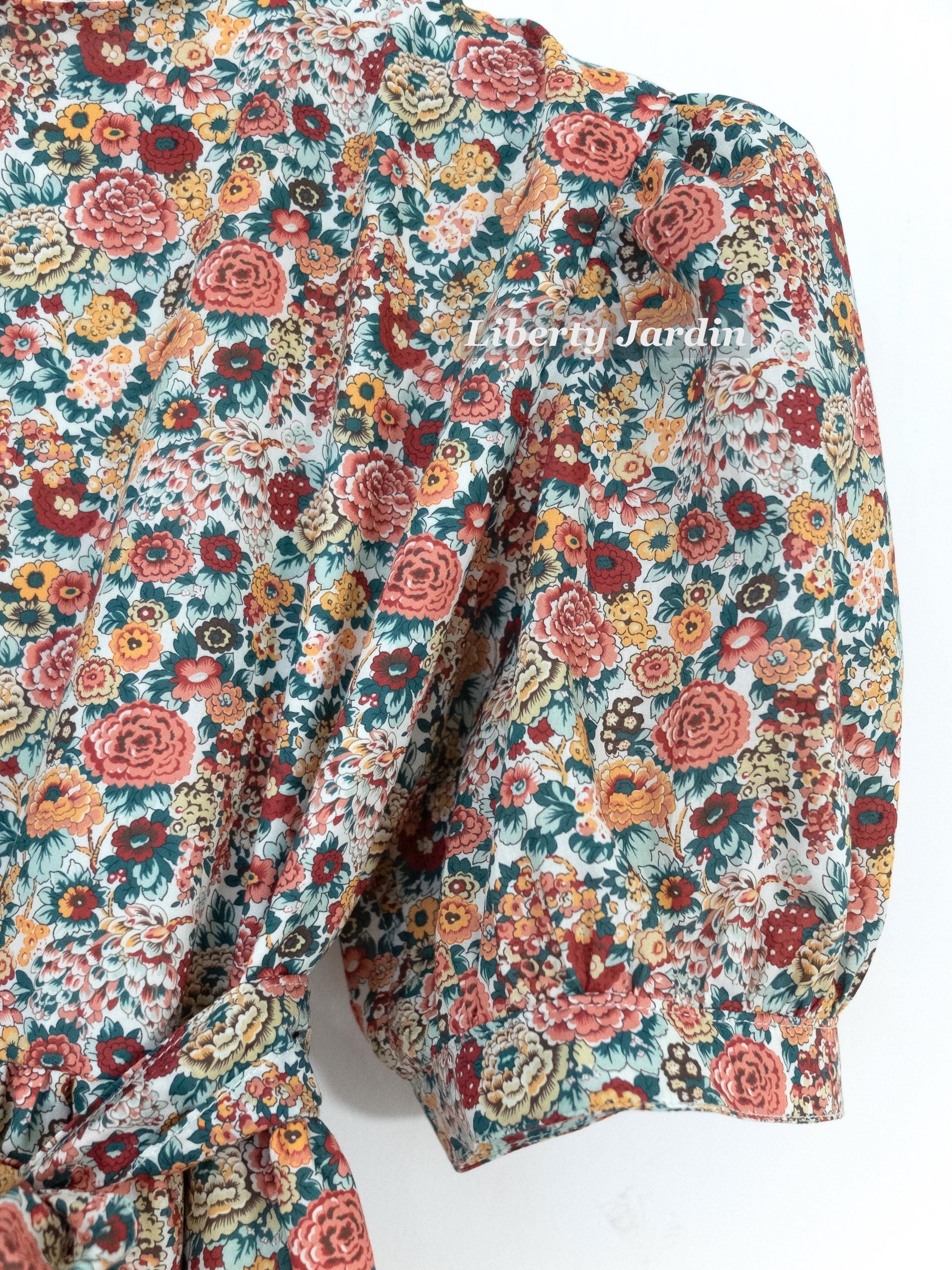 Liberty London Smock Puffed-Sleeves Midi-Length Sun Dress, Sustainable Handmade Womenswear, Botanical Floral-print Cotton Clothing